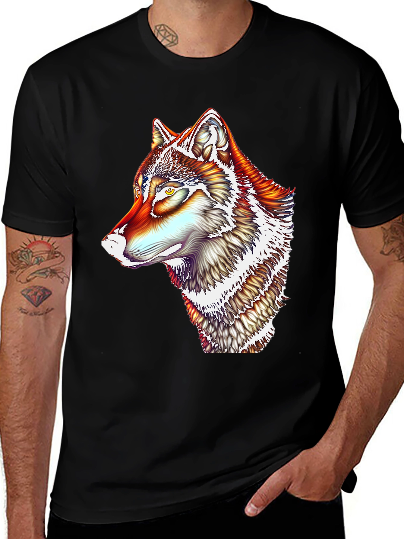Vivid Wolf Graphic T-Shirt - Men's Black Tee