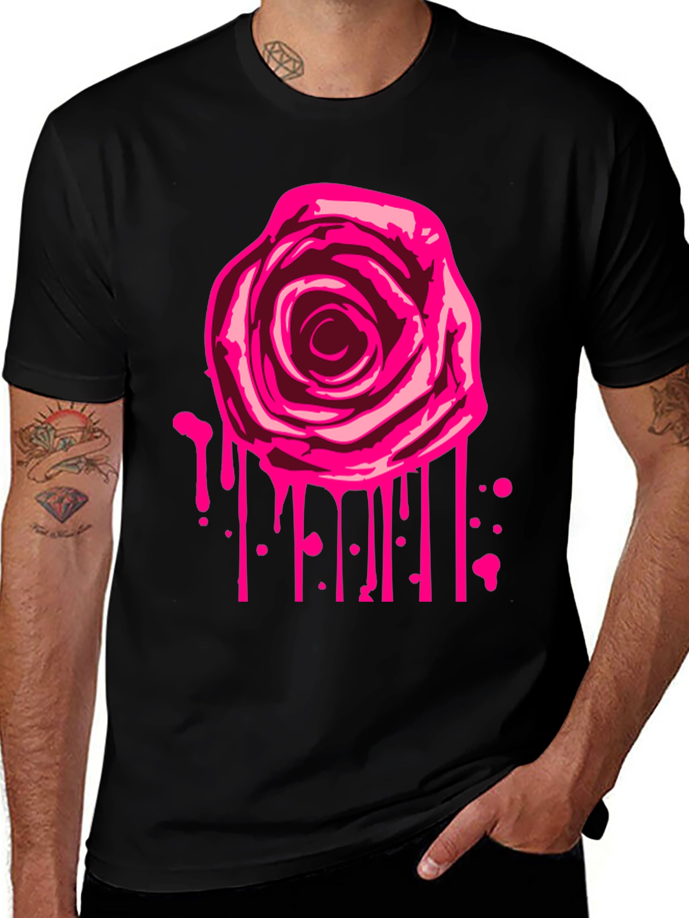 Variant 29 of Rose Drip Graphic Tee - Men's Black T-Shirt