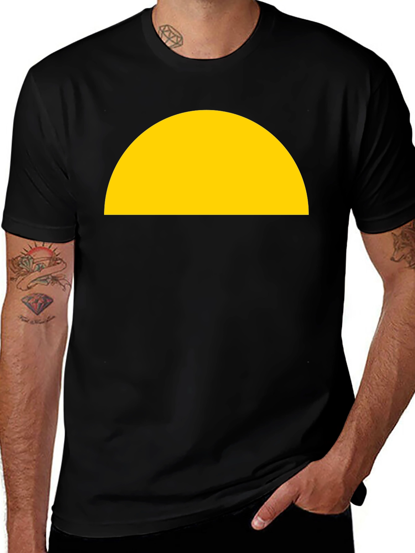 Variant 22 of Modern Minimalist Graphic Tee - Bold Yellow Half Circle on Black