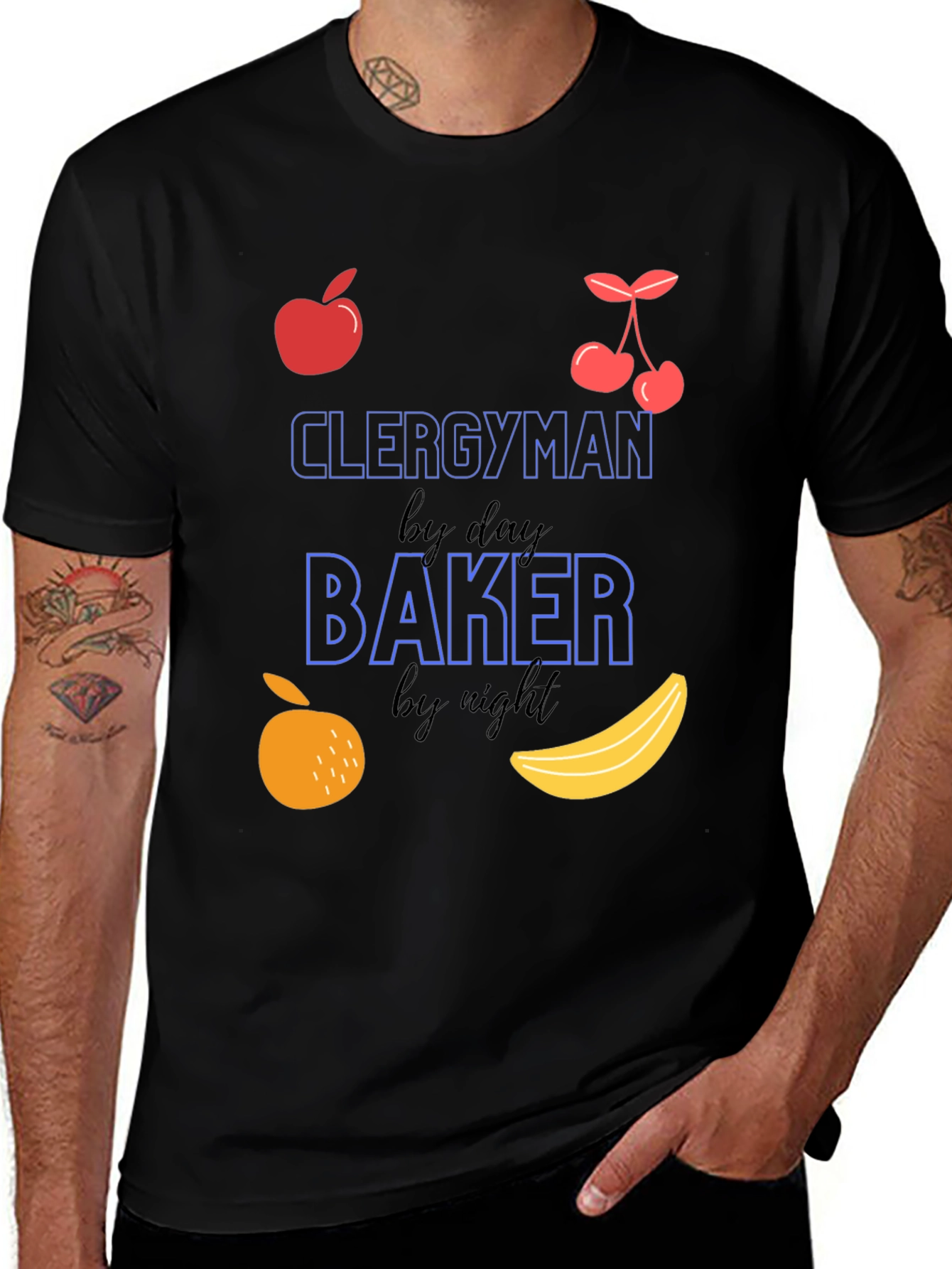 Black Clergyman by Day, Baker by Night Funny T-Shirt main image