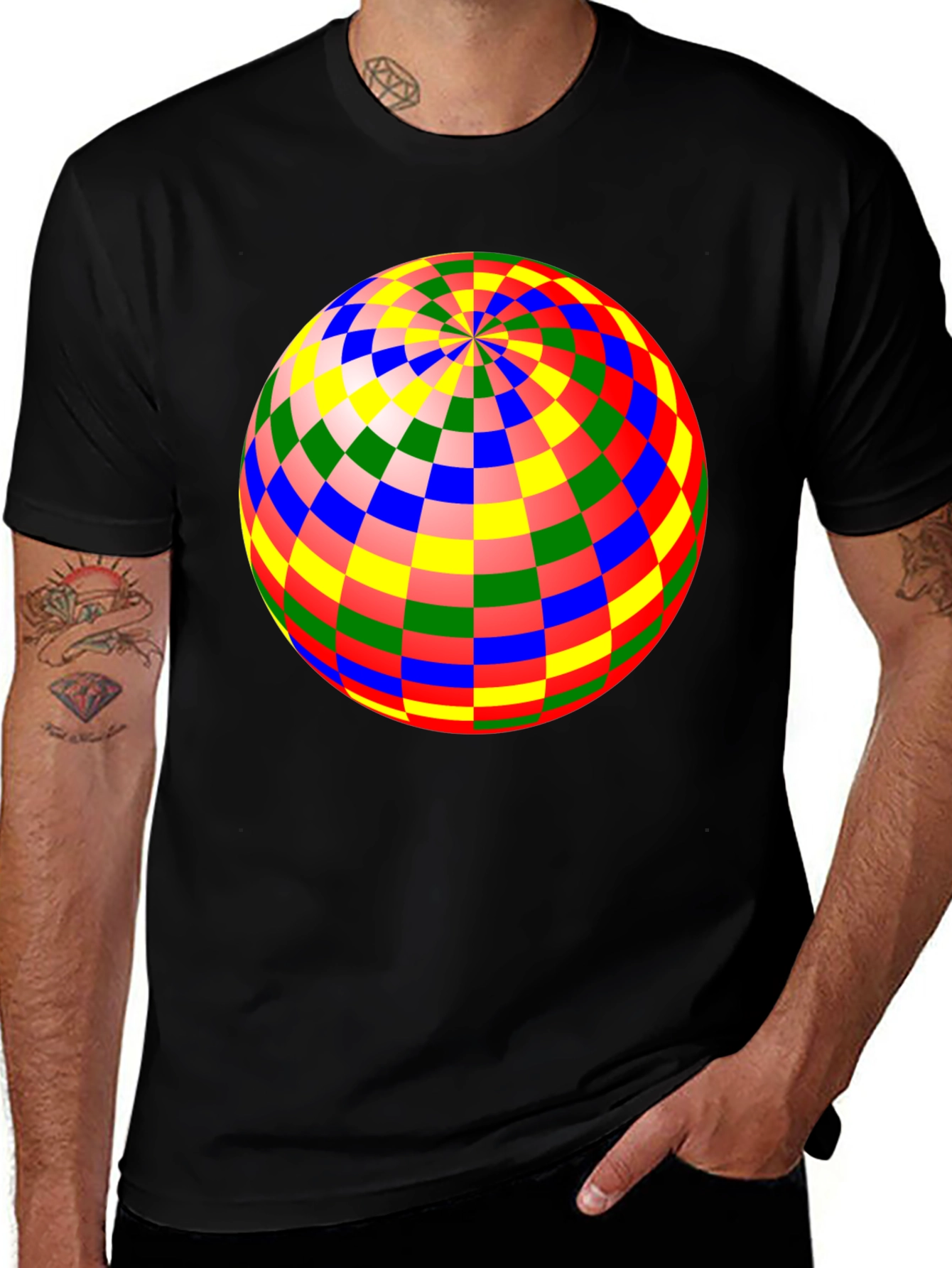Variant 21 of Colorful Sphere Design Black T-Shirt