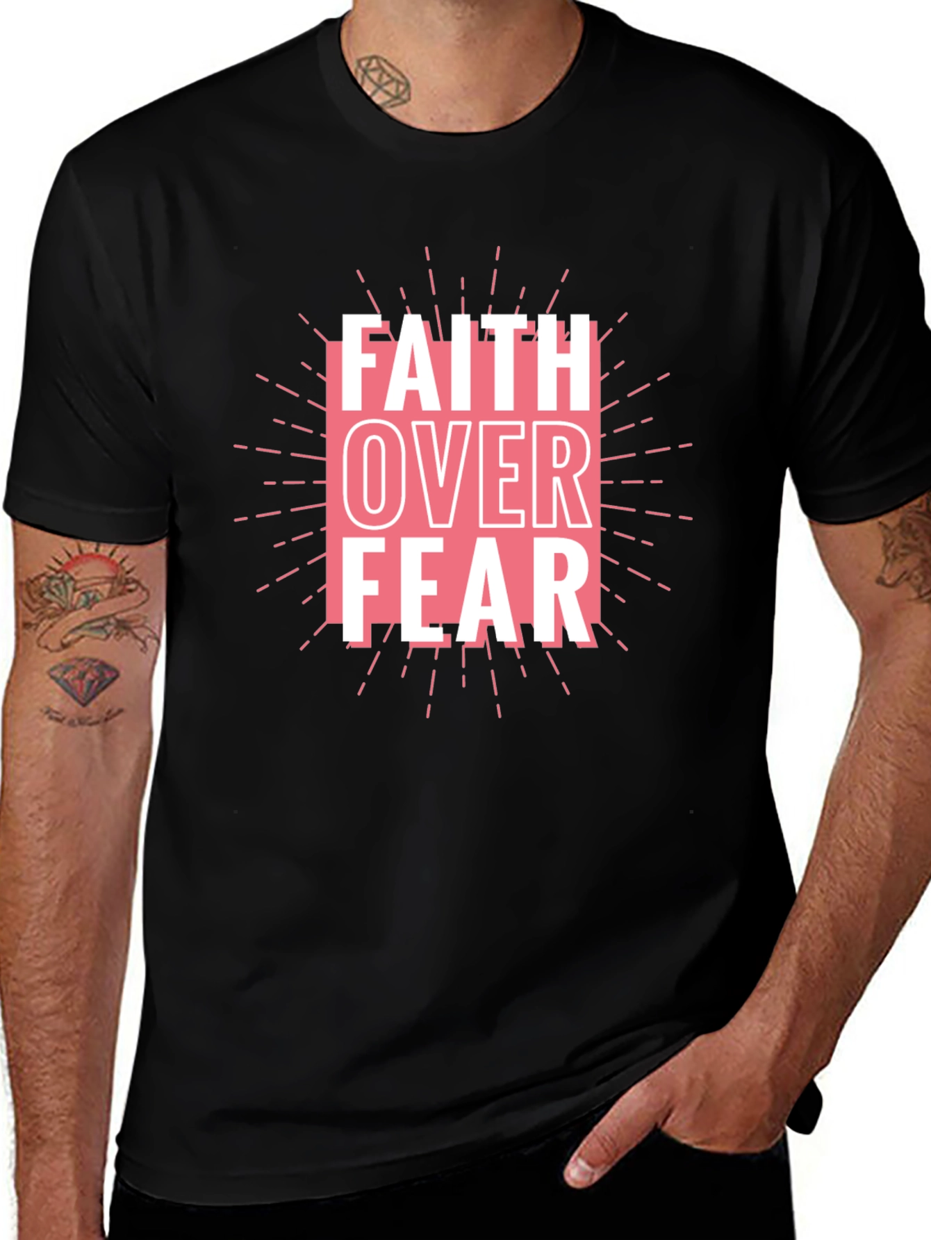 Variant 5 of Faith Over Fear Graphic Tee - Black Cotton Blend