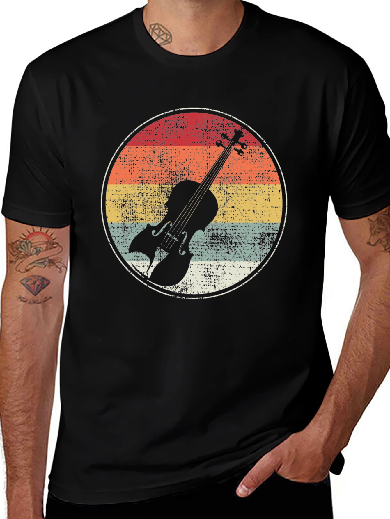 Variant 25 of Vintage Violin Circle Graphic Tee - Black