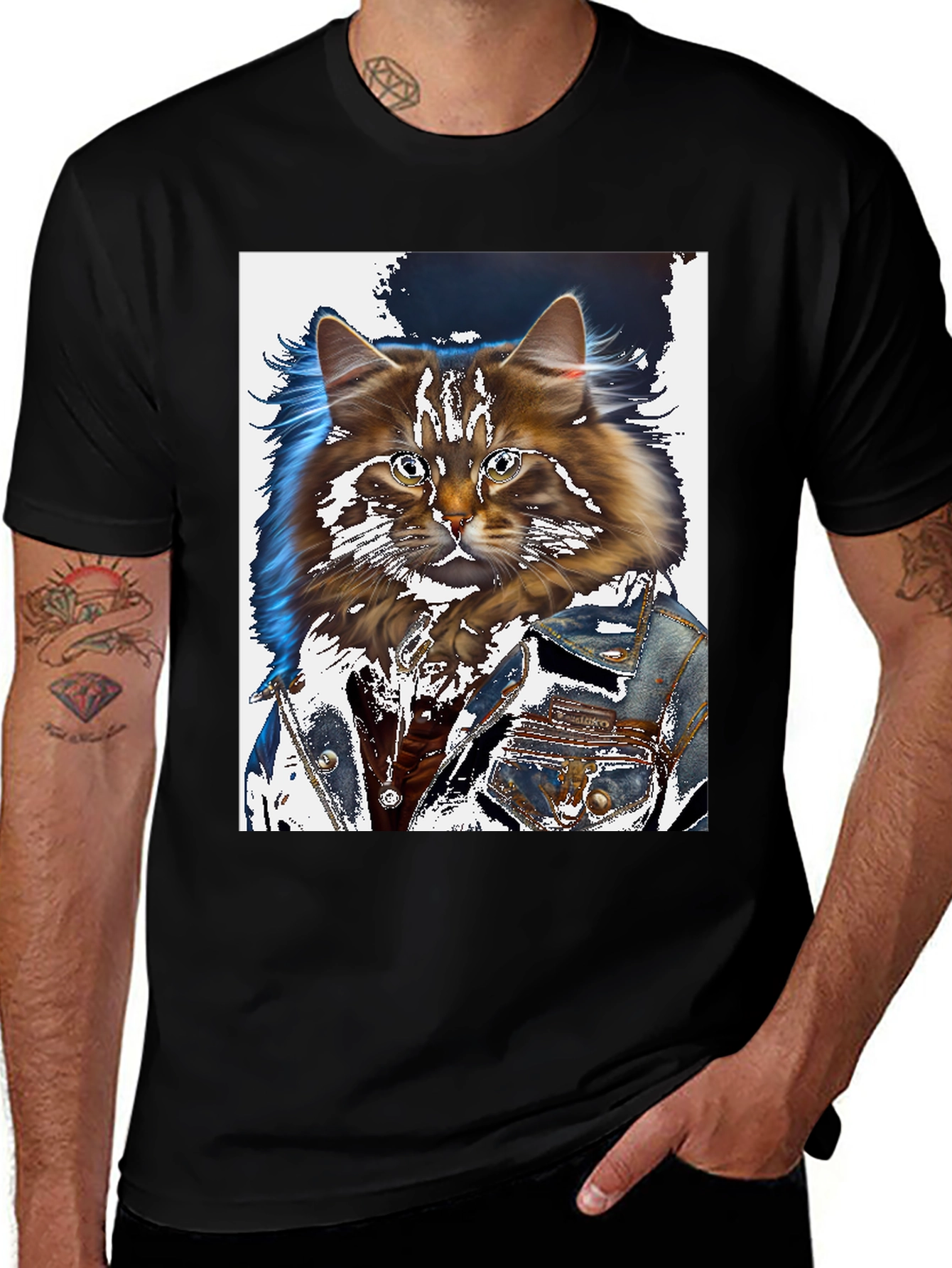 Variant 17 of Cat in Denim Jacket Graphic T-Shirt