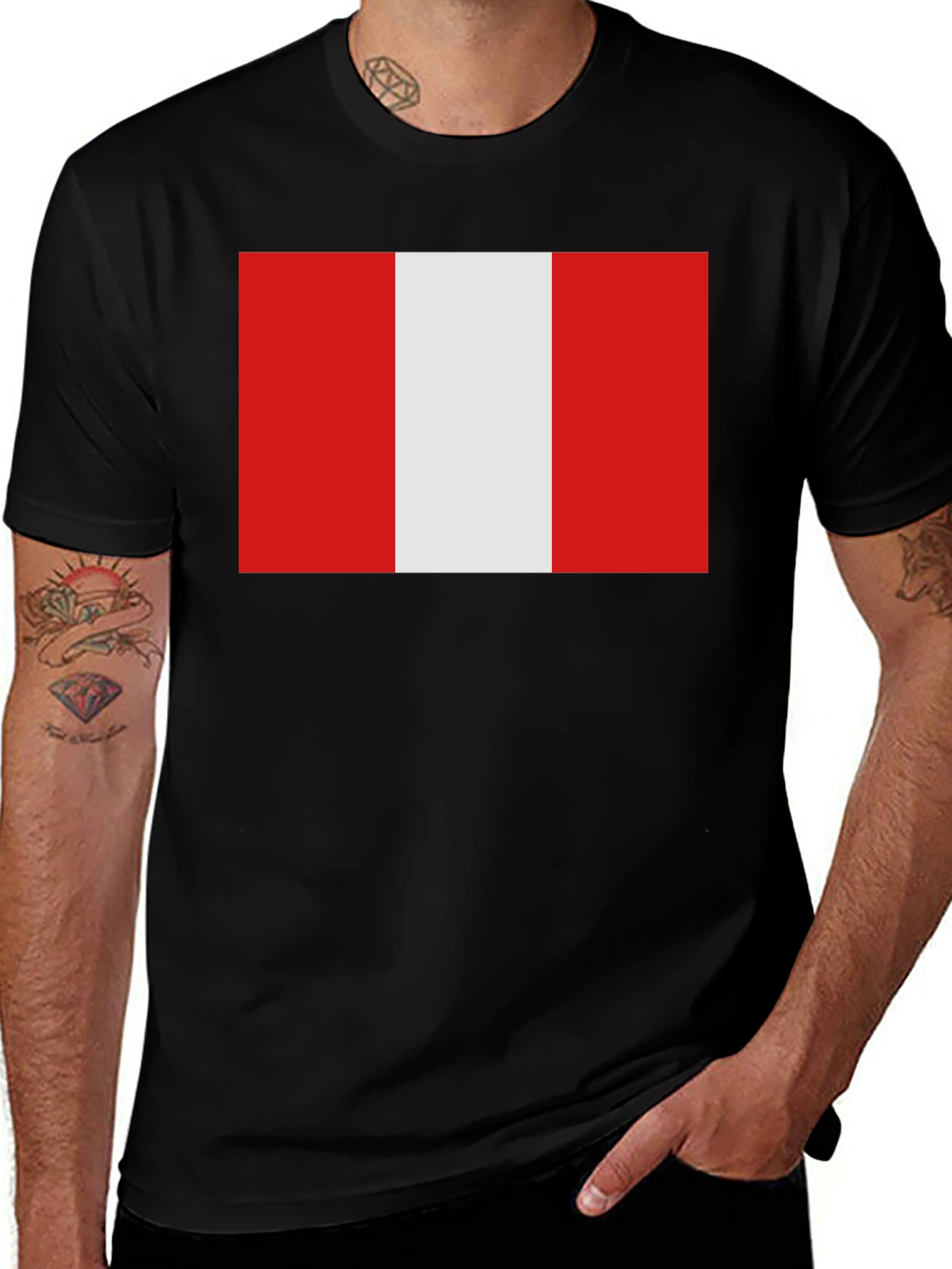 Peru Flag Graphic Tee - Black Cotton T-Shirt
