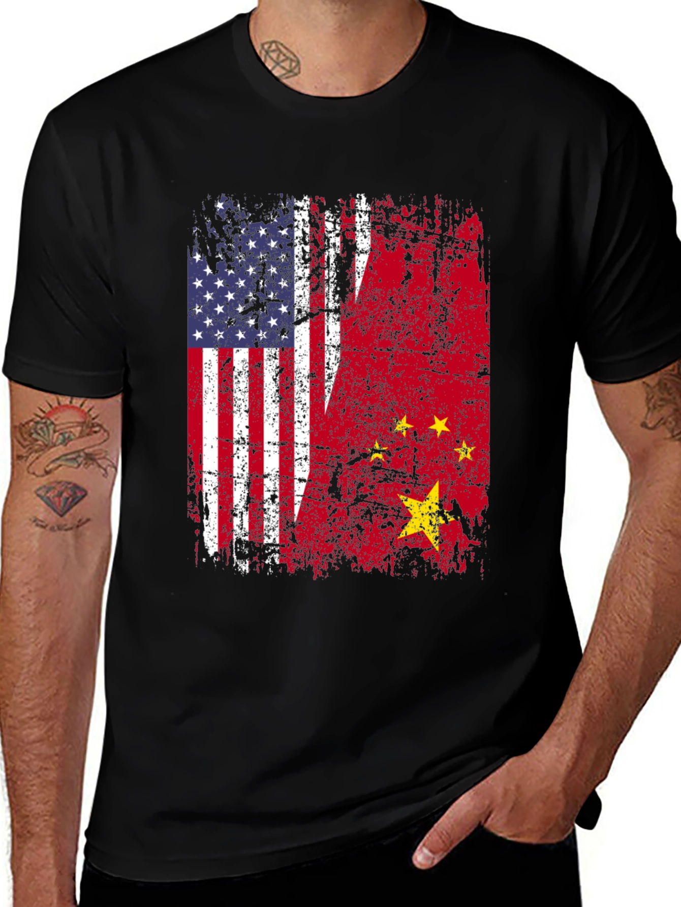 Variant 10 of USA & China Flag Distressed Graphic T-Shirt