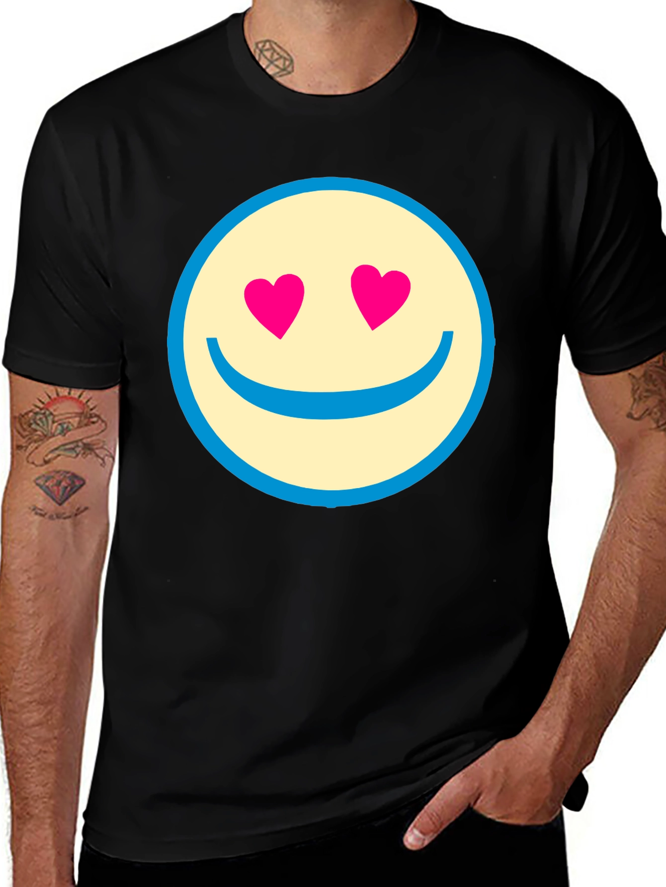 Variant 14 of Heart Eyes Smiley Face Black T-Shirt