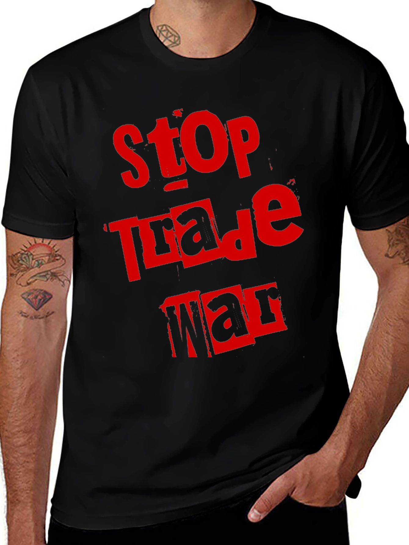 Variant 19 of Stop Trade War Graphic Tee - Black Short Sleeve