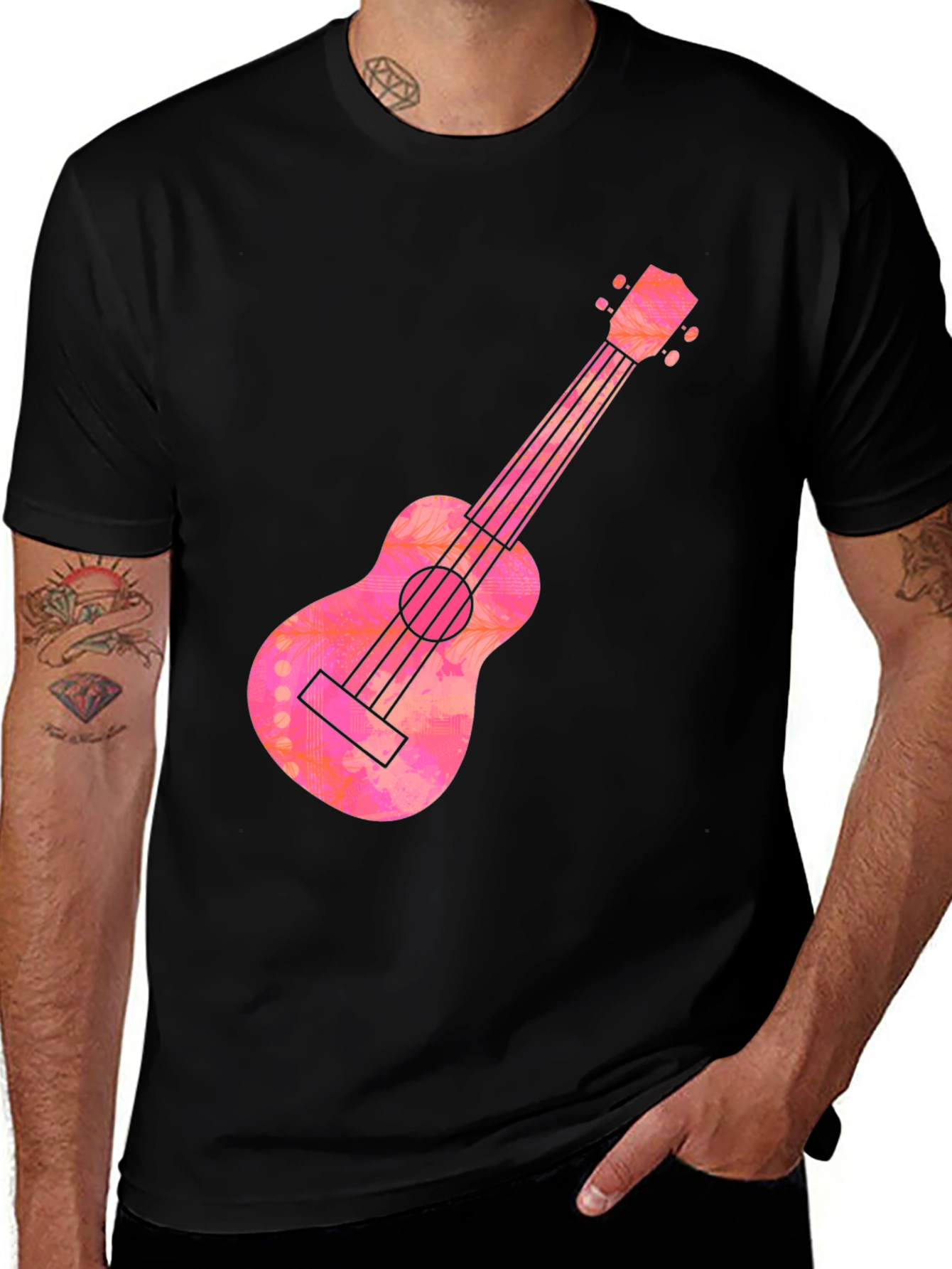 Variant 9 of Ukulele Graphic Tee - Casual Black T-Shirt