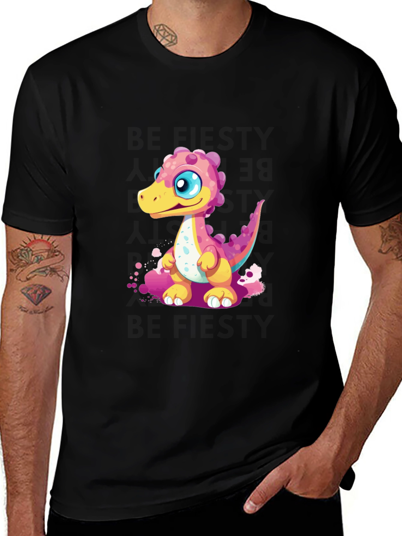 Black Cute Dino Graphic Tee - Black Unisex T-Shirt main image