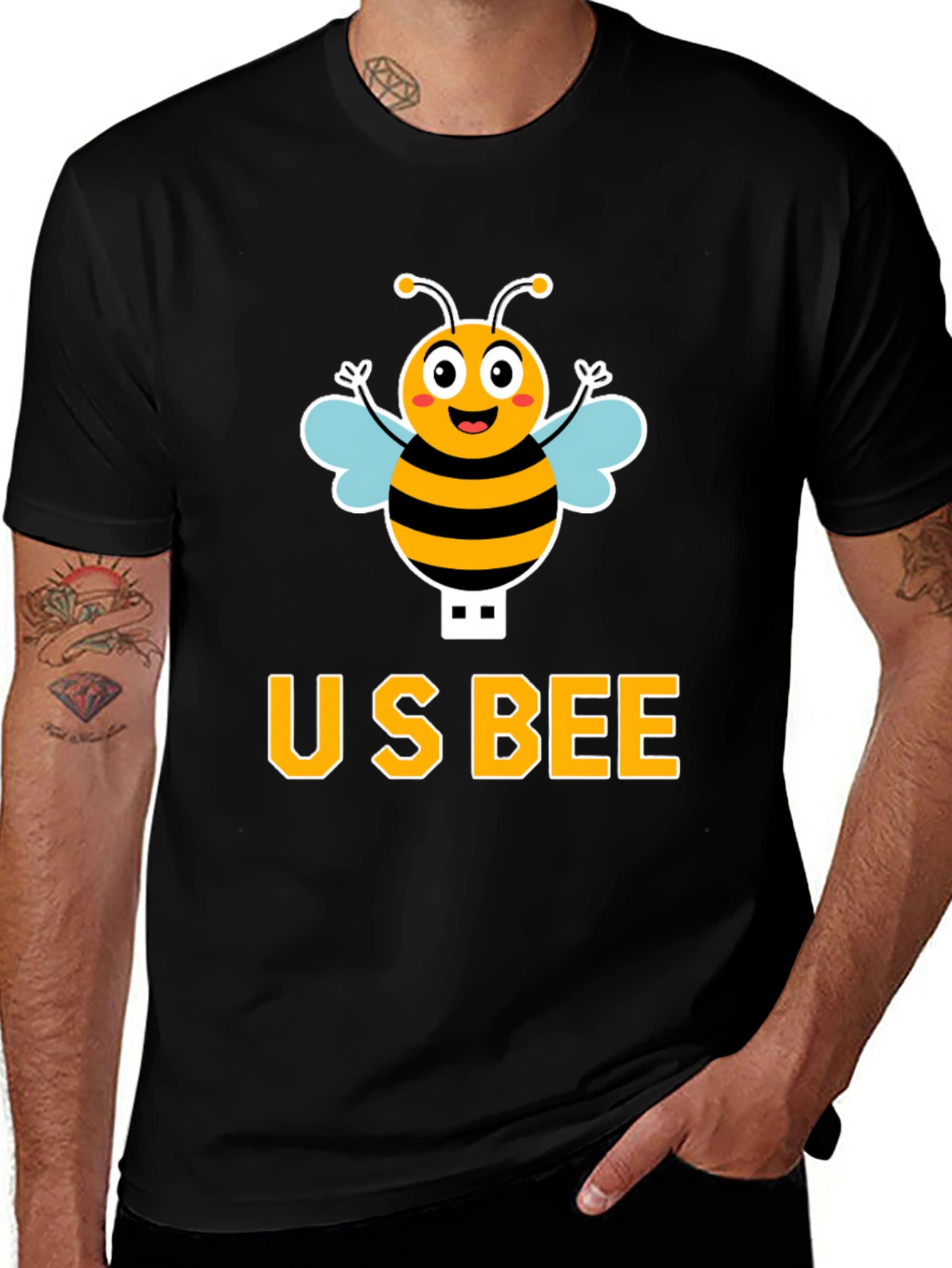 Variant 14 of US Bee Graphic T-Shirt - Black Cotton Blend