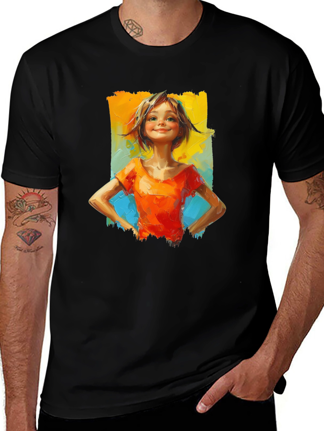 Variant 29 of Charming Girl Portrait Graphic Black T-Shirt