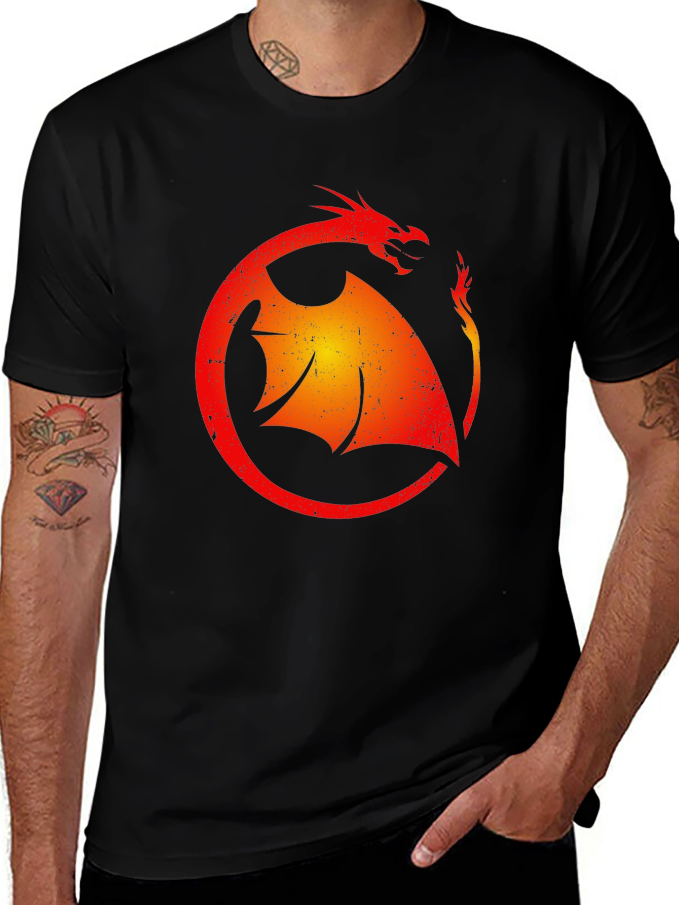 Variant 5 of Dragon Circle Graphic T-Shirt - Men's Black Tee