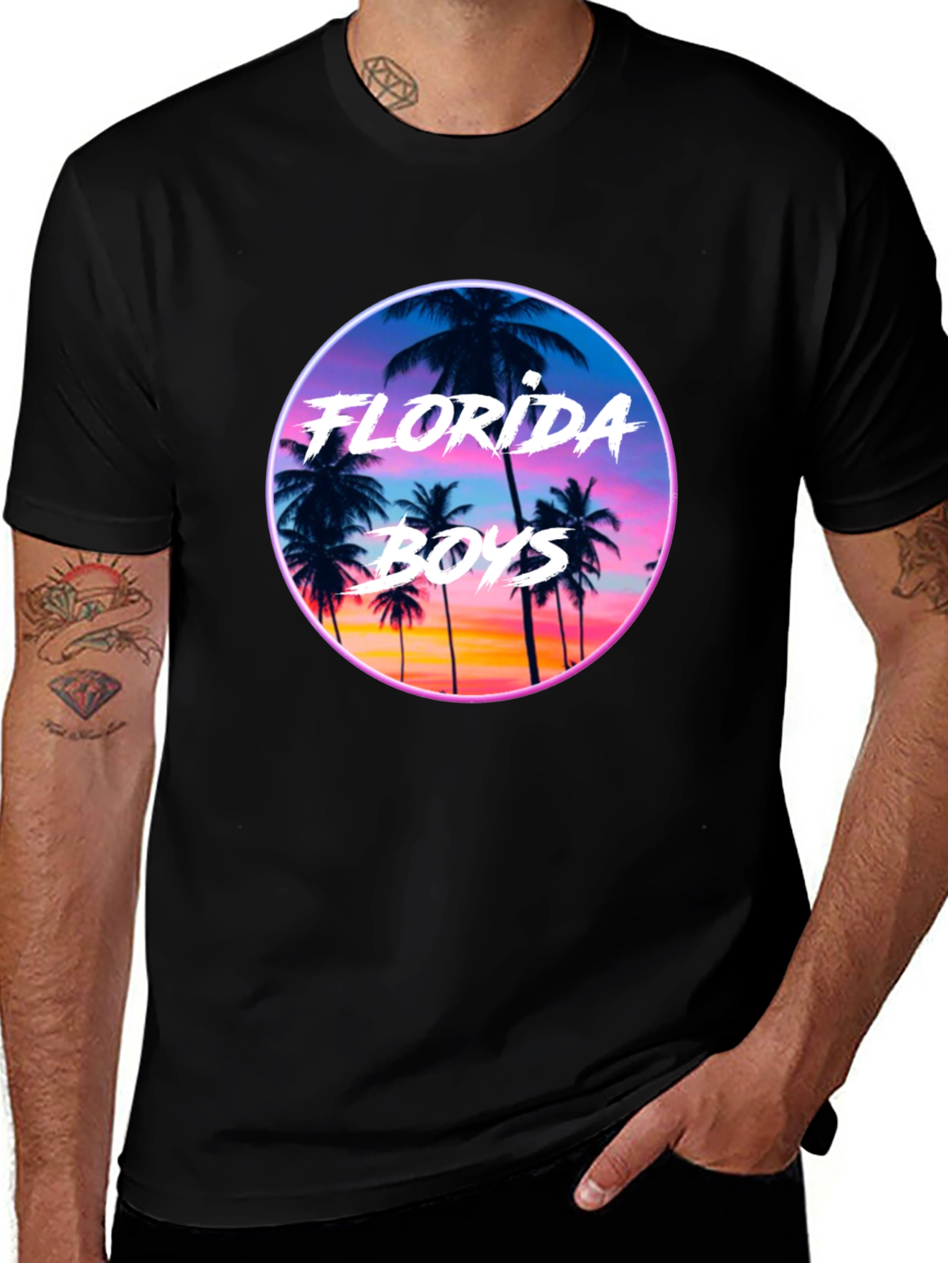 Black Florida Boys Sunset T-Shirt - Retro Palm Tree Tee main image