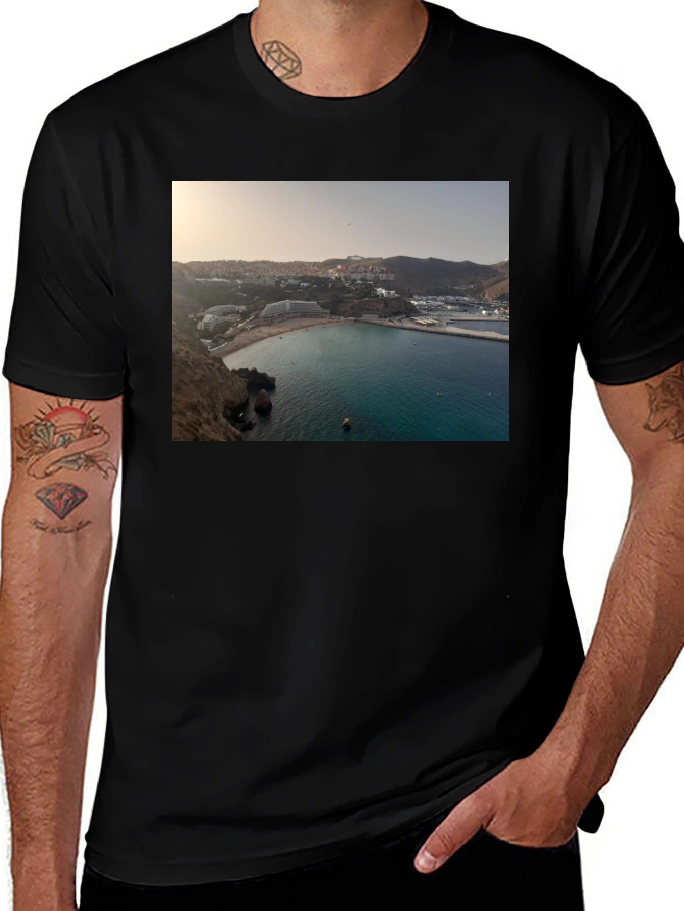 Scenic Beach View Black T-Shirt