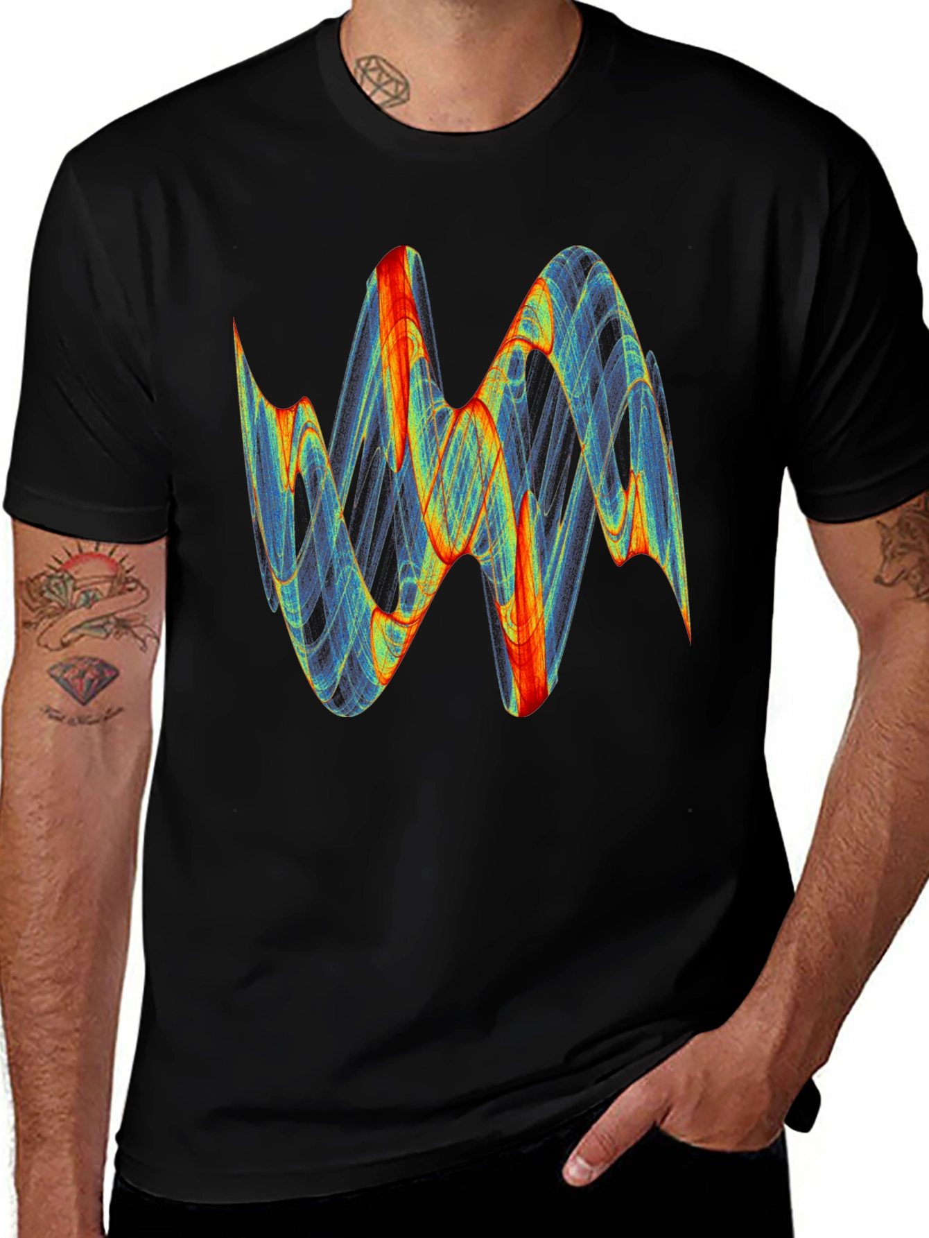 Abstract Wave Graphic Tee - Modern Men's Black T-Shirt