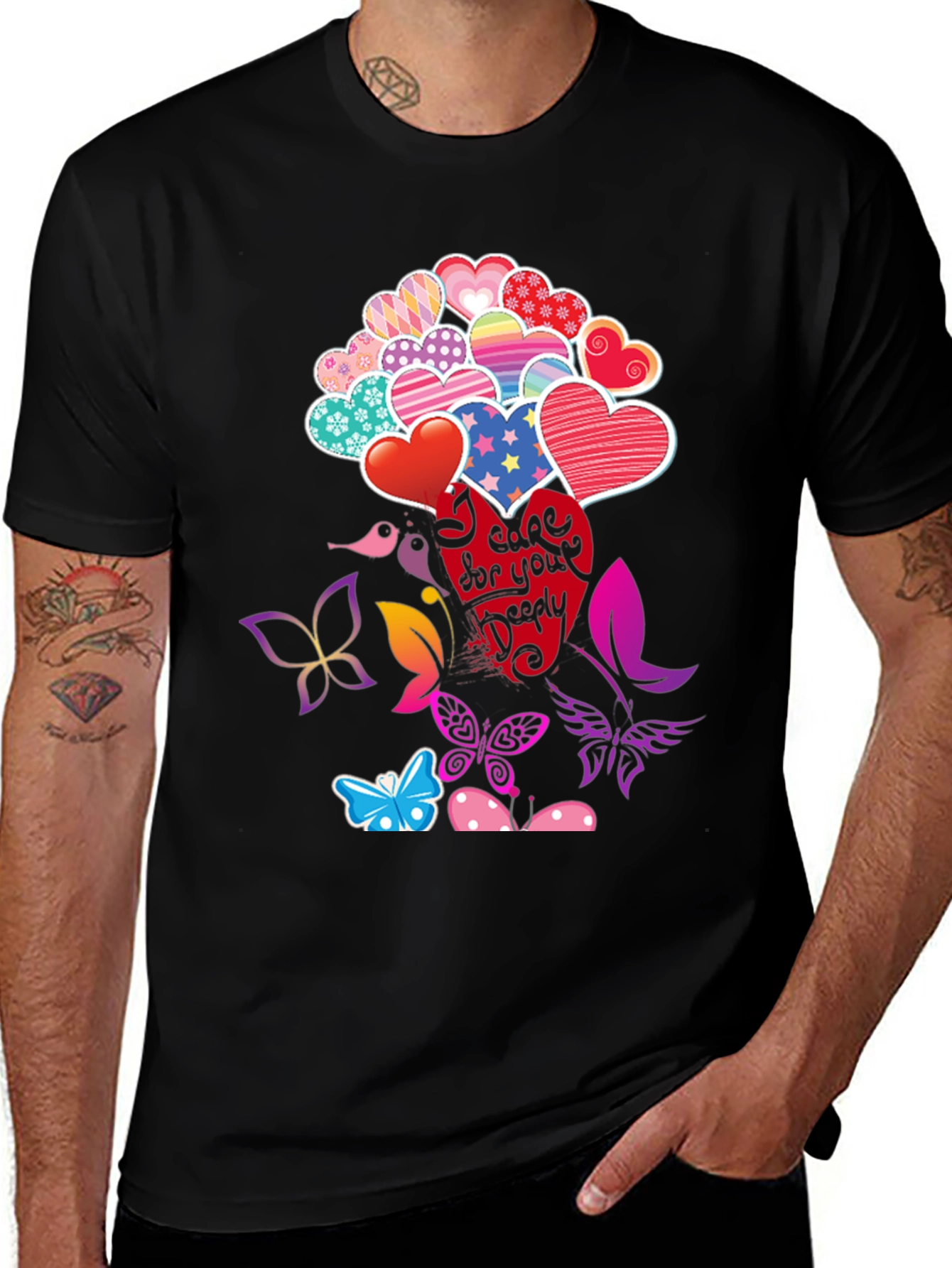 Variant 30 of Heart & Butterfly Graphic Black T-Shirt