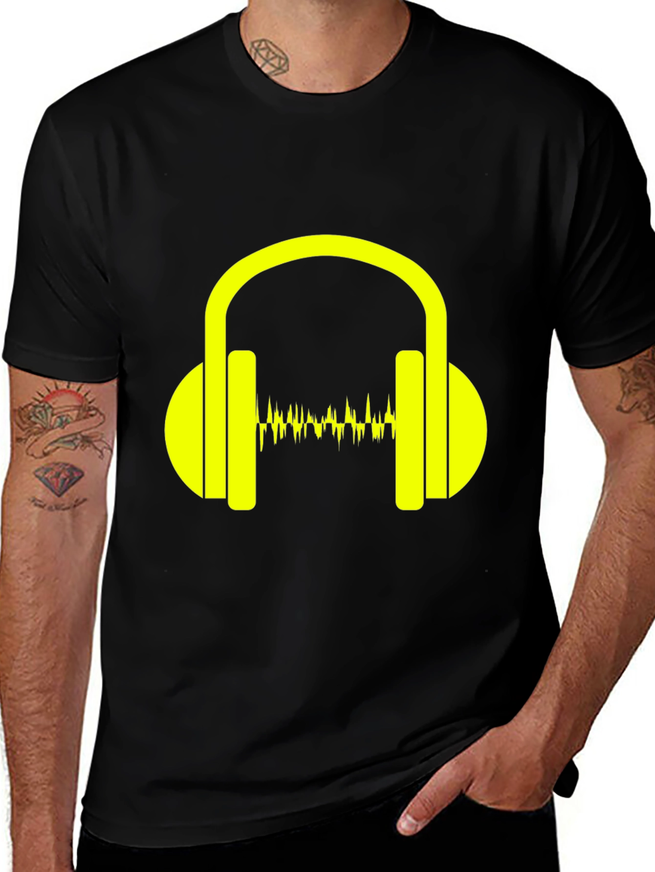 Variant 26 of Headphones Graphic Black T-Shirt