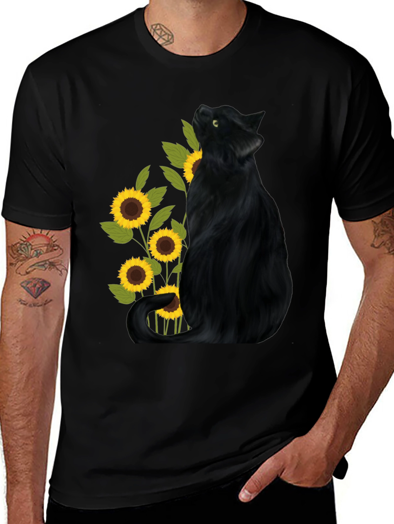 Variant 16 of Black Cat Sunflower T-Shirt, Novelty Graphic Tee