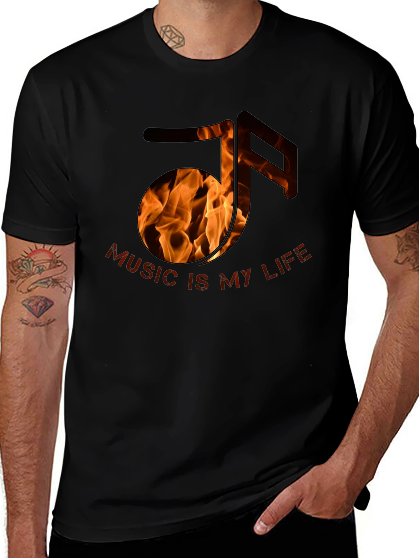 Variant 22 of Fiery Music Note T-Shirt - Music is My Life Graphic Tee
