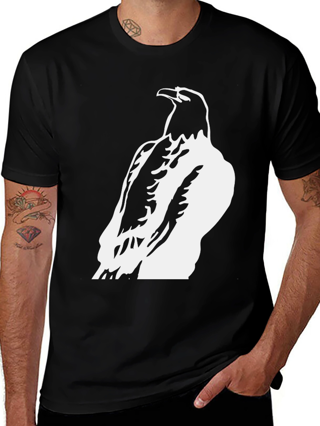 Variant 4 of Raven Graphic Tee - Black Cotton Blend Casual Wear