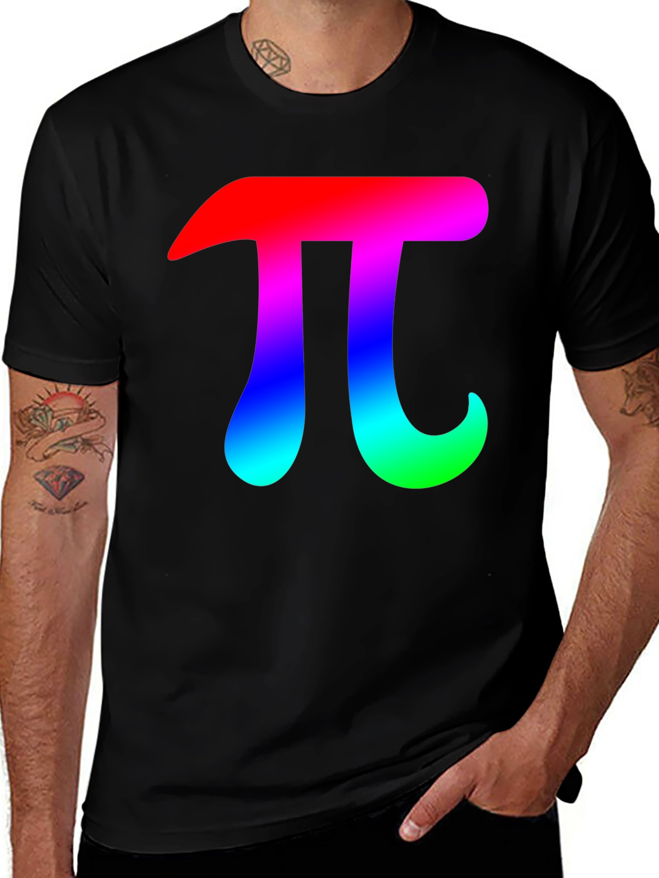 Variant 18 of Men's Black T-Shirt with Rainbow Pi Symbol