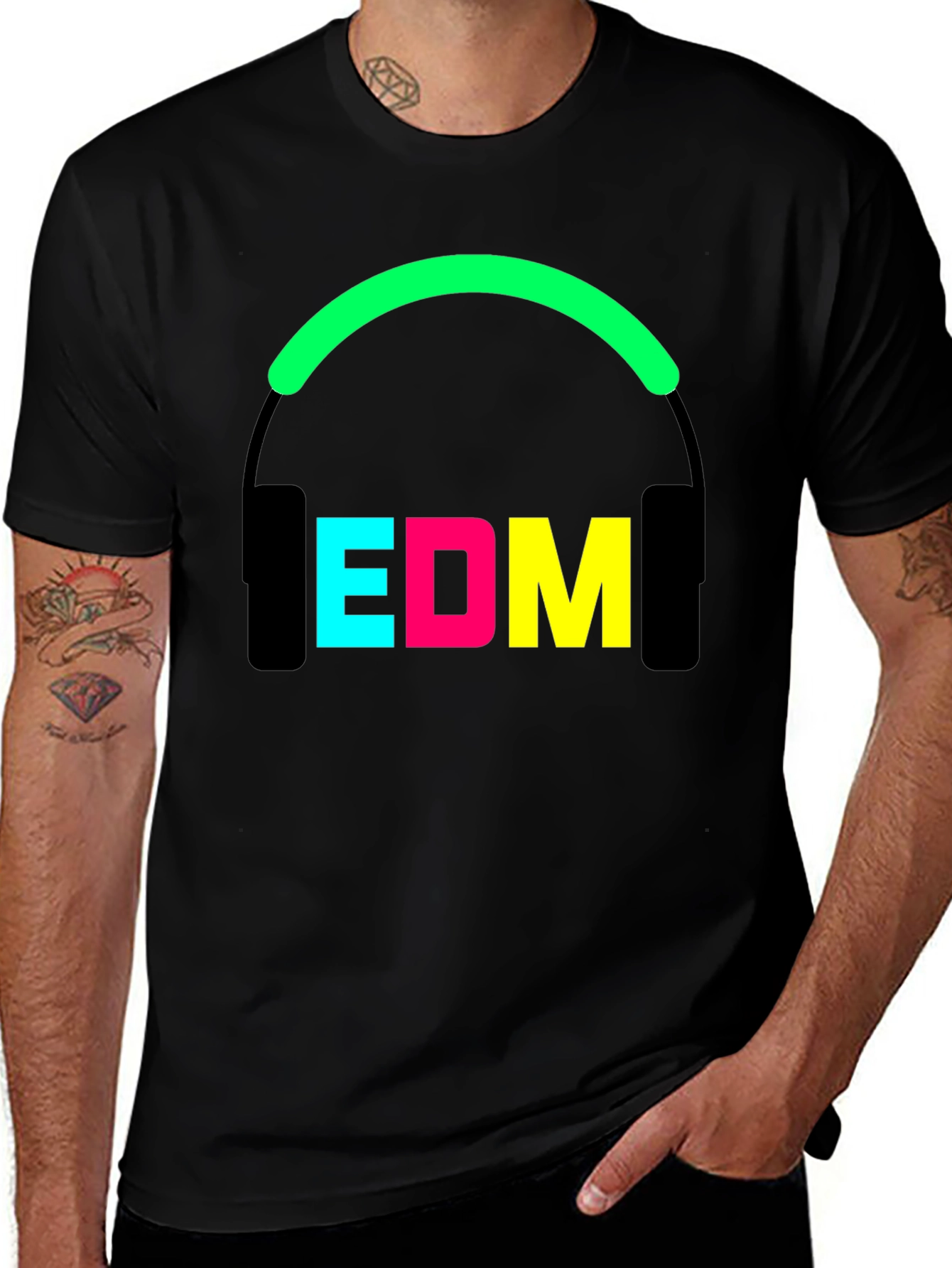 Variant 19 of EDM Music Headphones Graphic Black T-Shirt