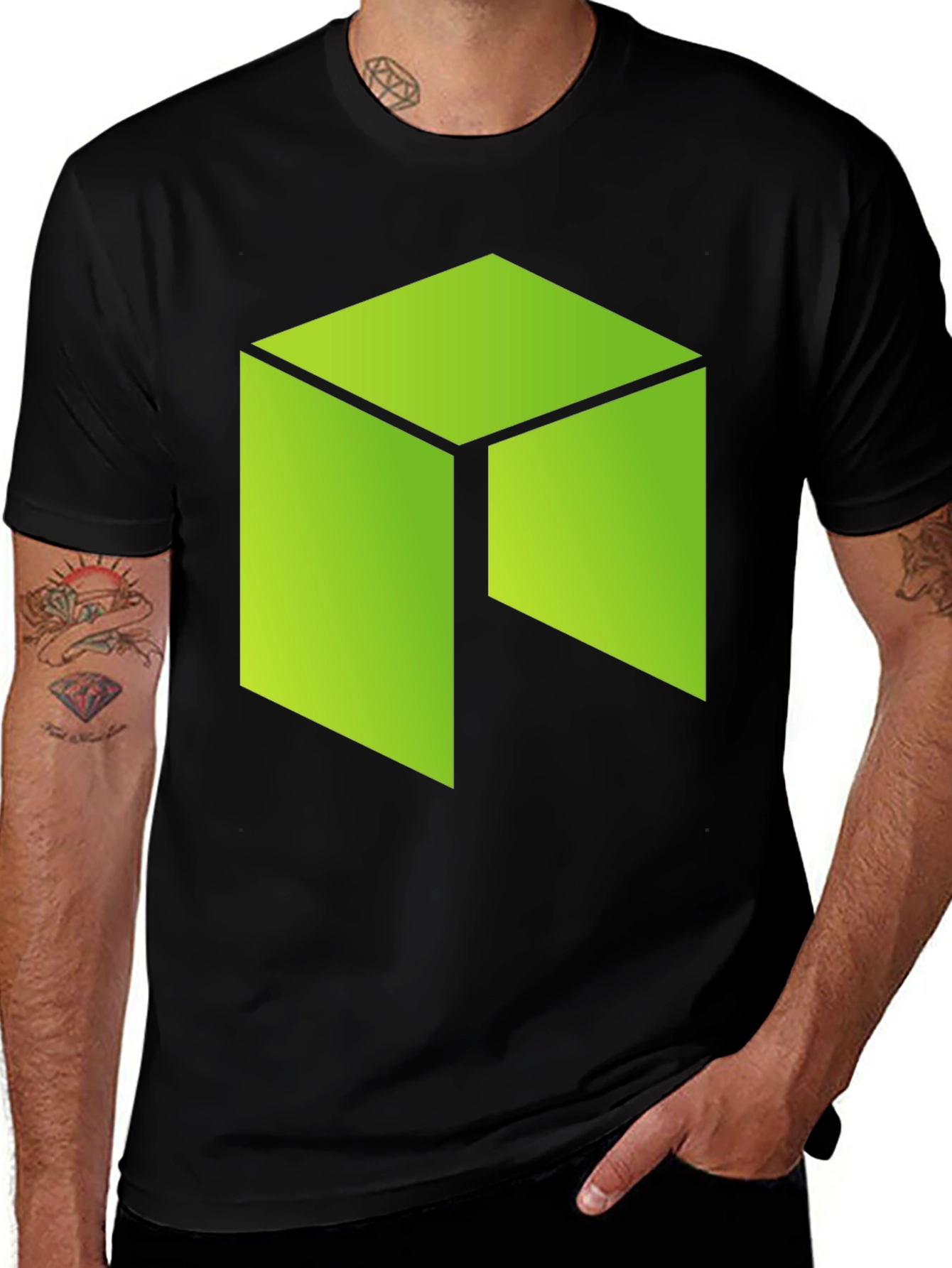 Variant 29 of Geometric Green Logo Black T-Shirt