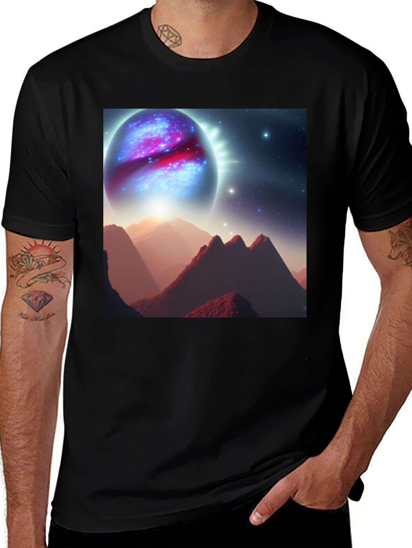 Variant 23 of Cosmic Planet Graphic T-Shirt - Black Cotton Blend