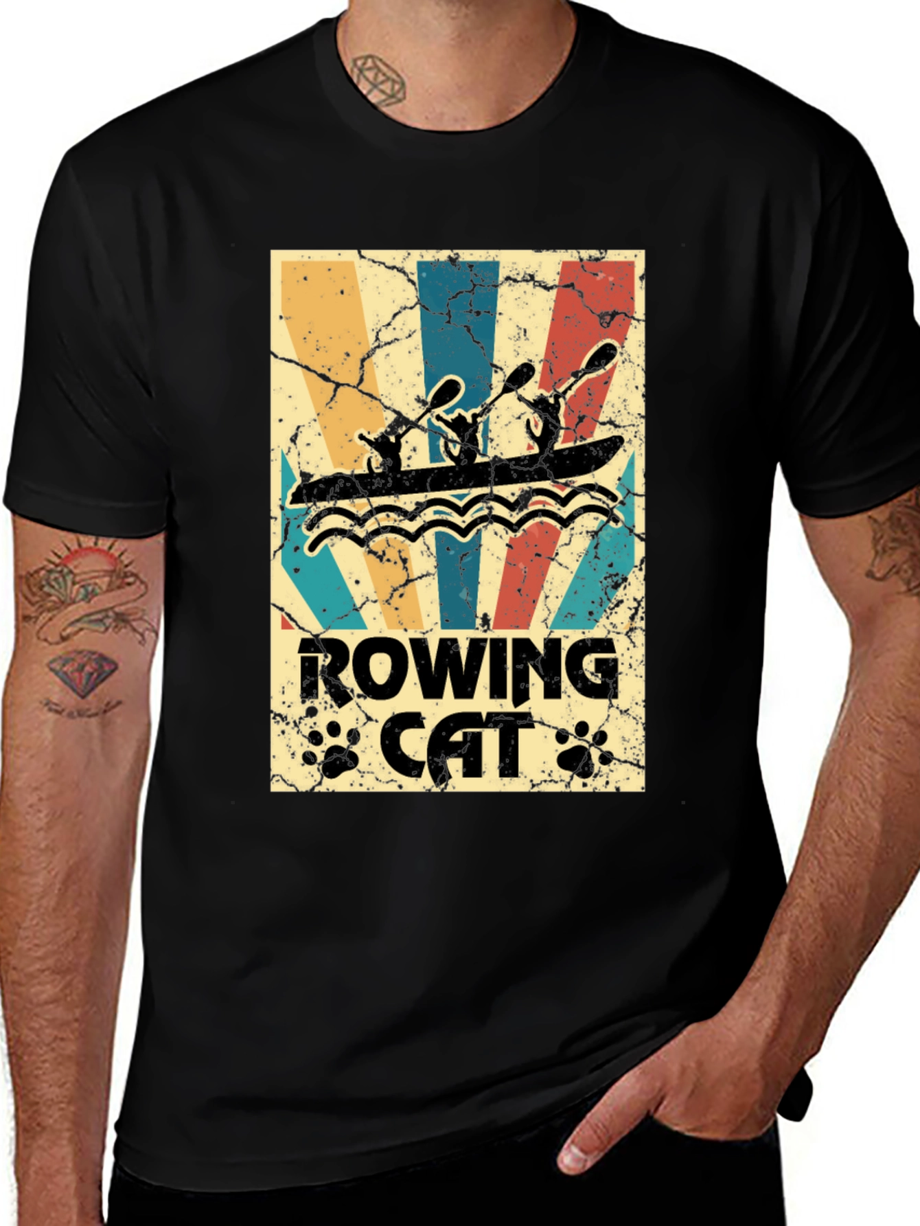 Rowing Cat T-Shirt - Vintage Style