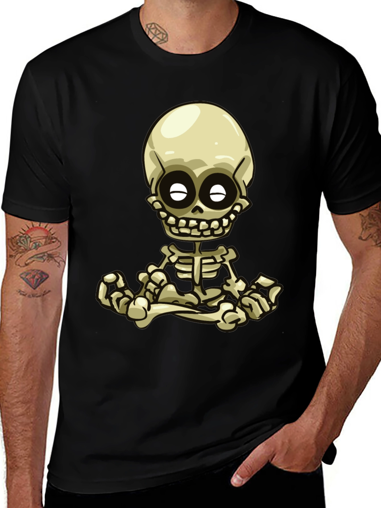 Variant 29 of Cartoon Skeleton Graphic Tee - Black
