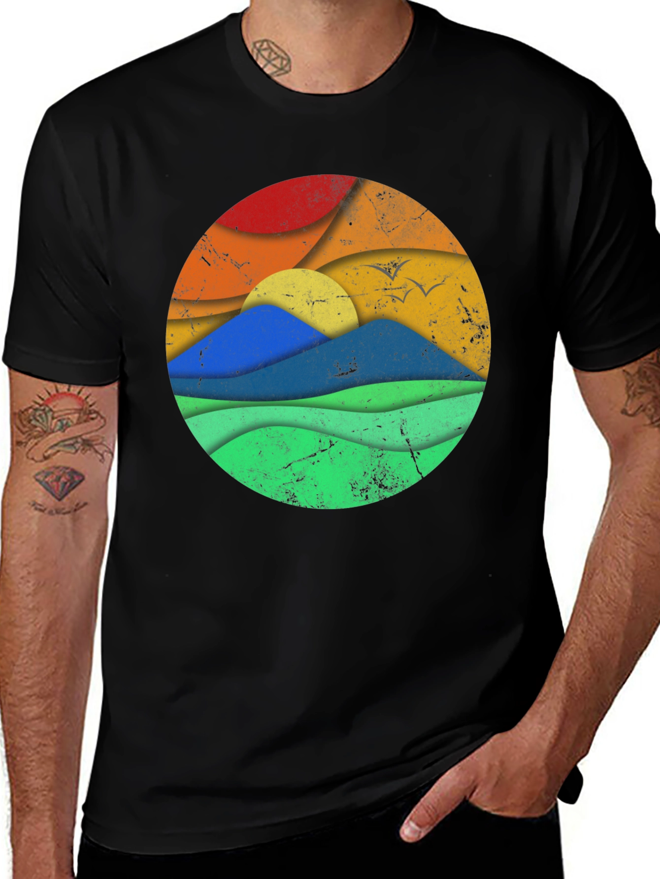 Variant 24 of Retro Landscape Graphic Tee - Black Cotton Blend