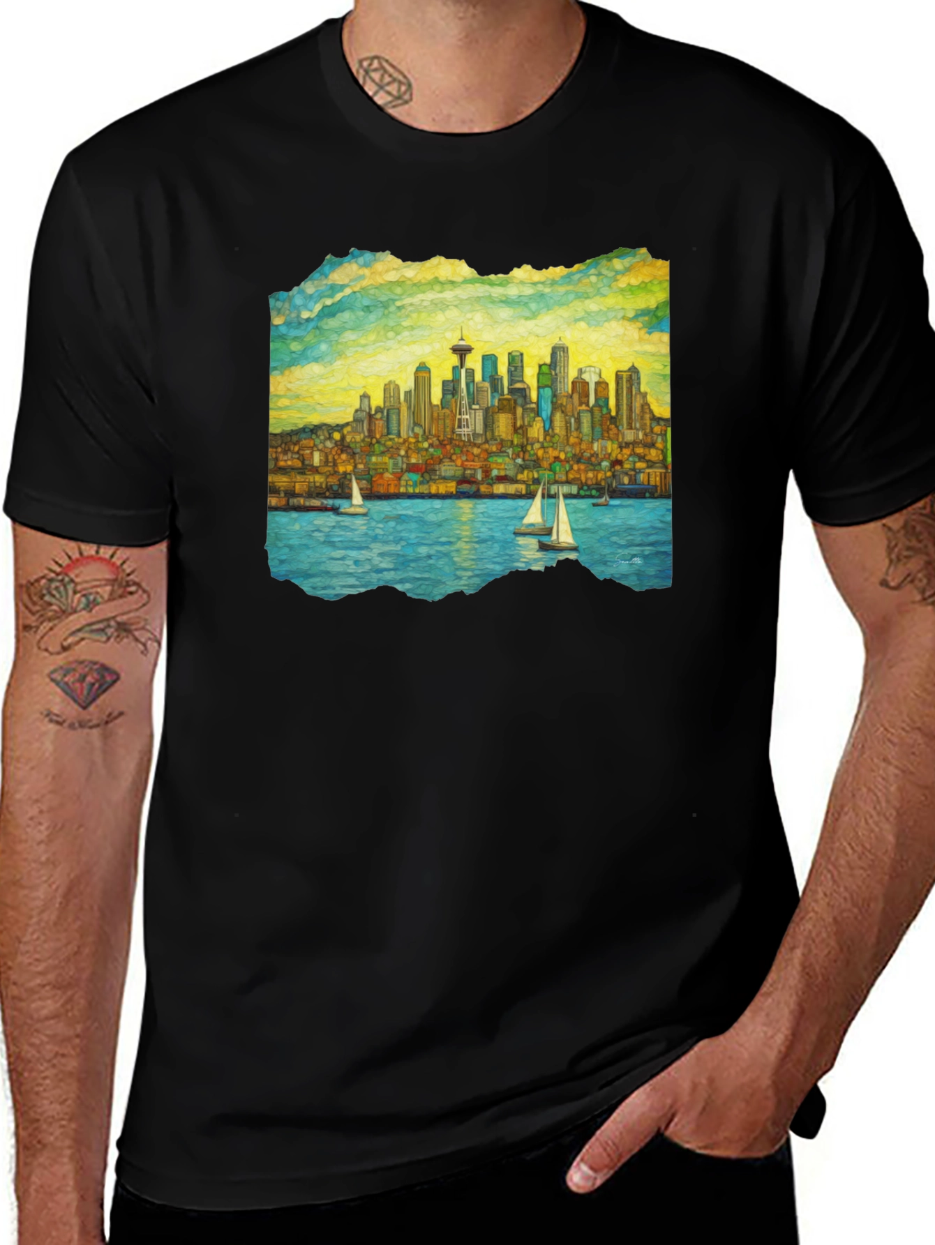 Seattle Skyline Graphic Tee - Cityscape Art T-Shirt