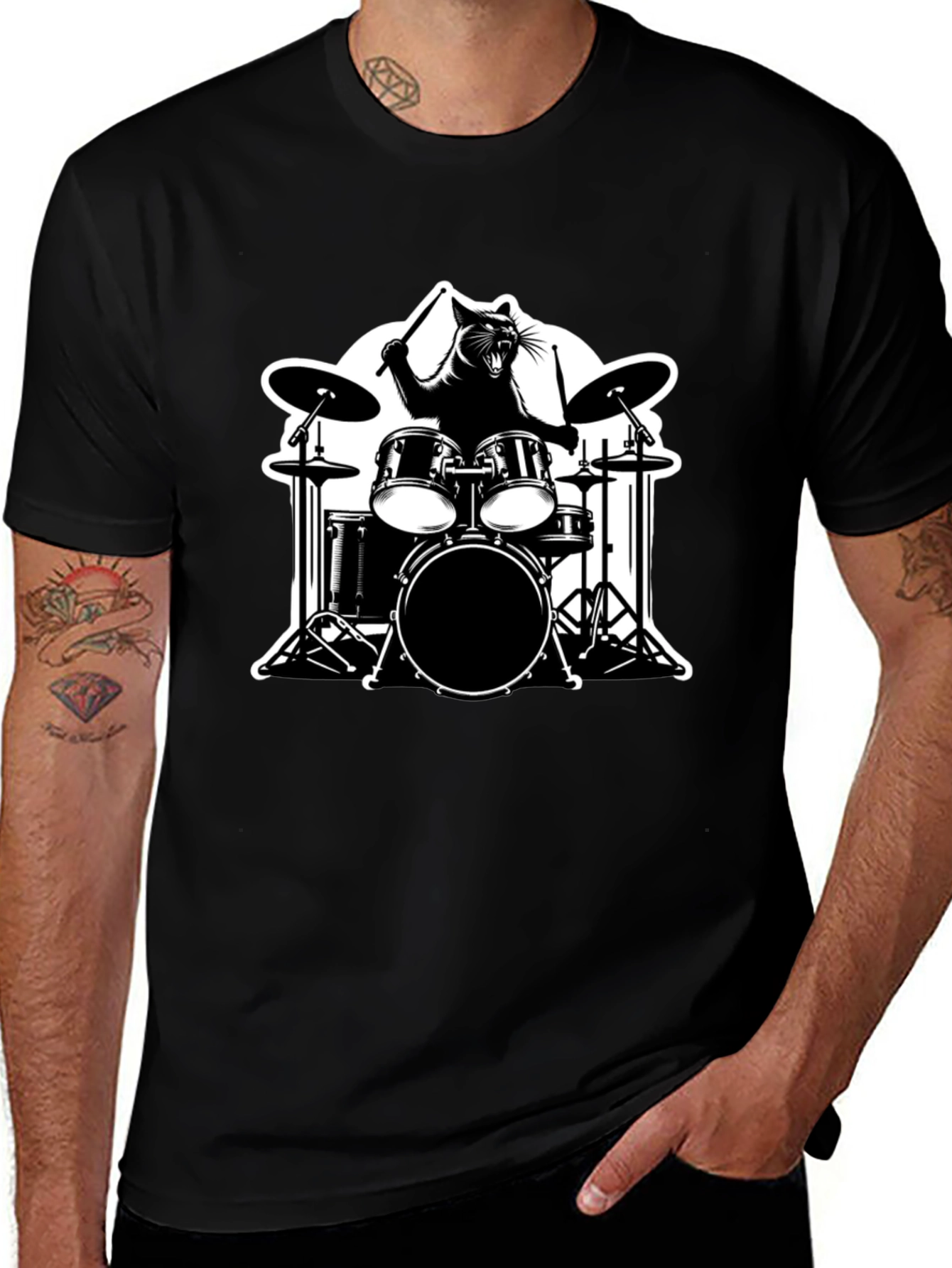 Variant 8 of Cat Drummer Graphic T-Shirt
