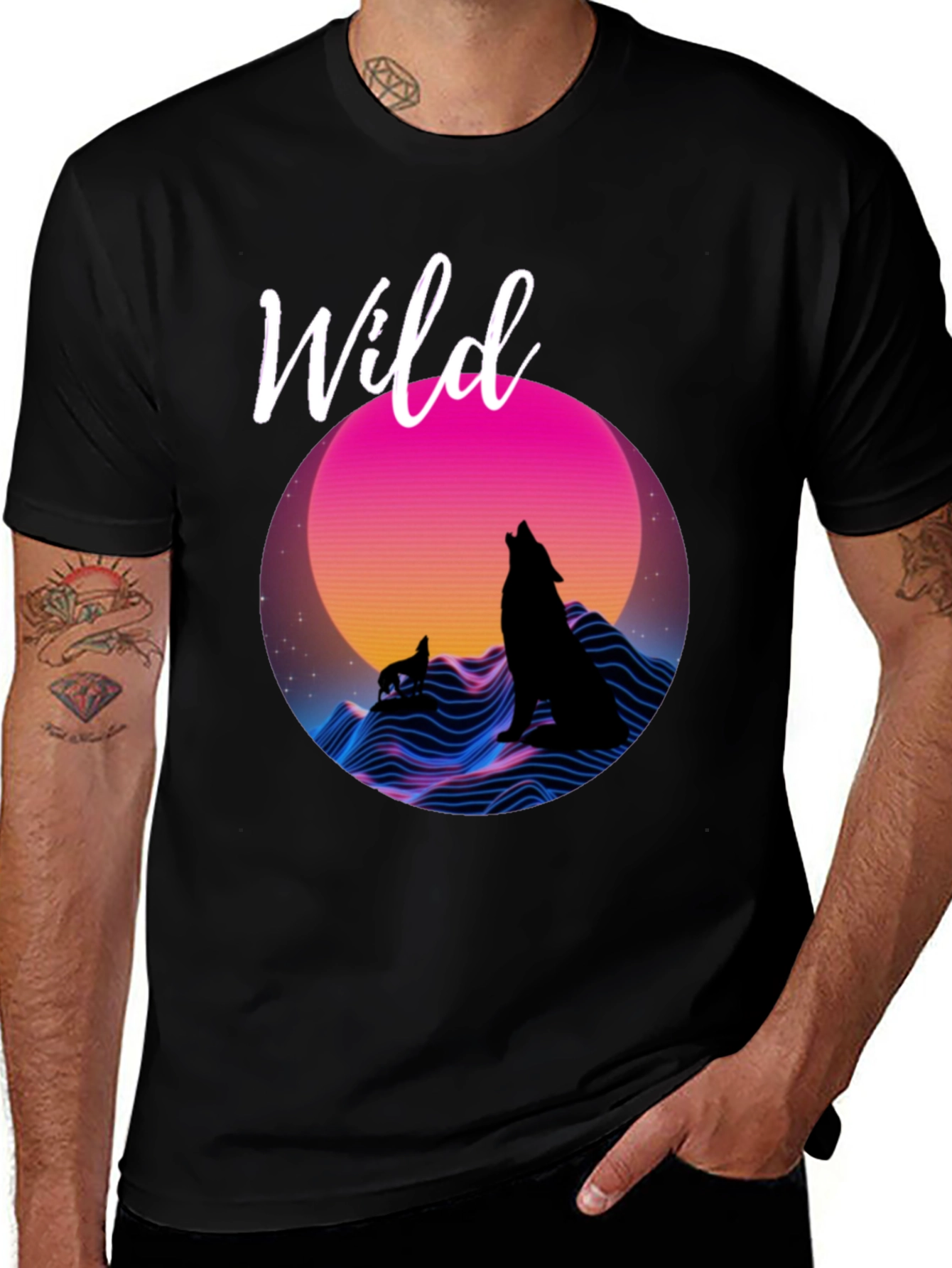 Variant 10 of Wild Graphic T-Shirt - Retro Wolf Design
