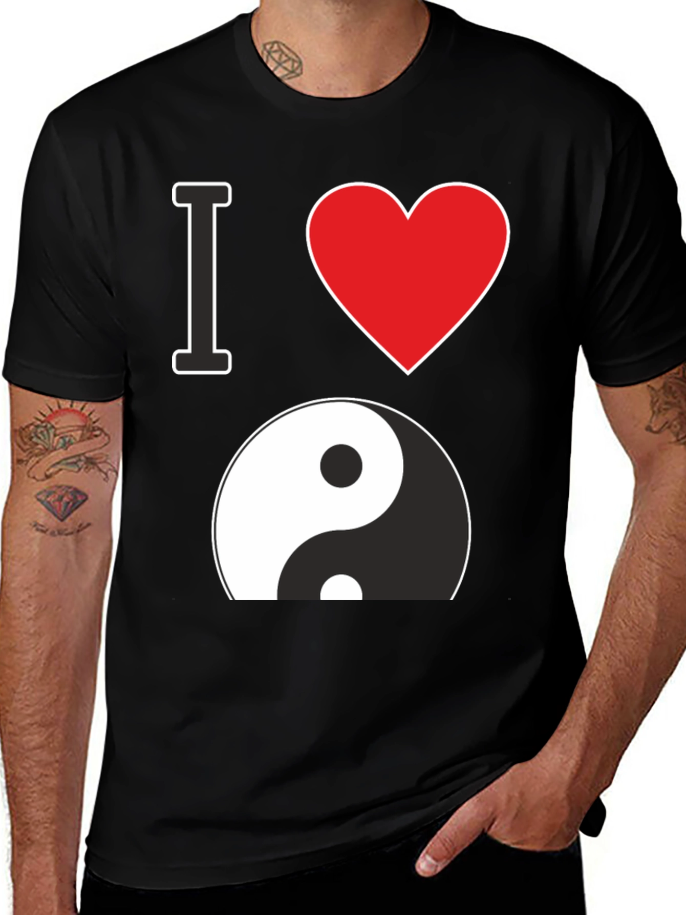 Variant 11 of I Love Yin Yang Graphic Black T-Shirt