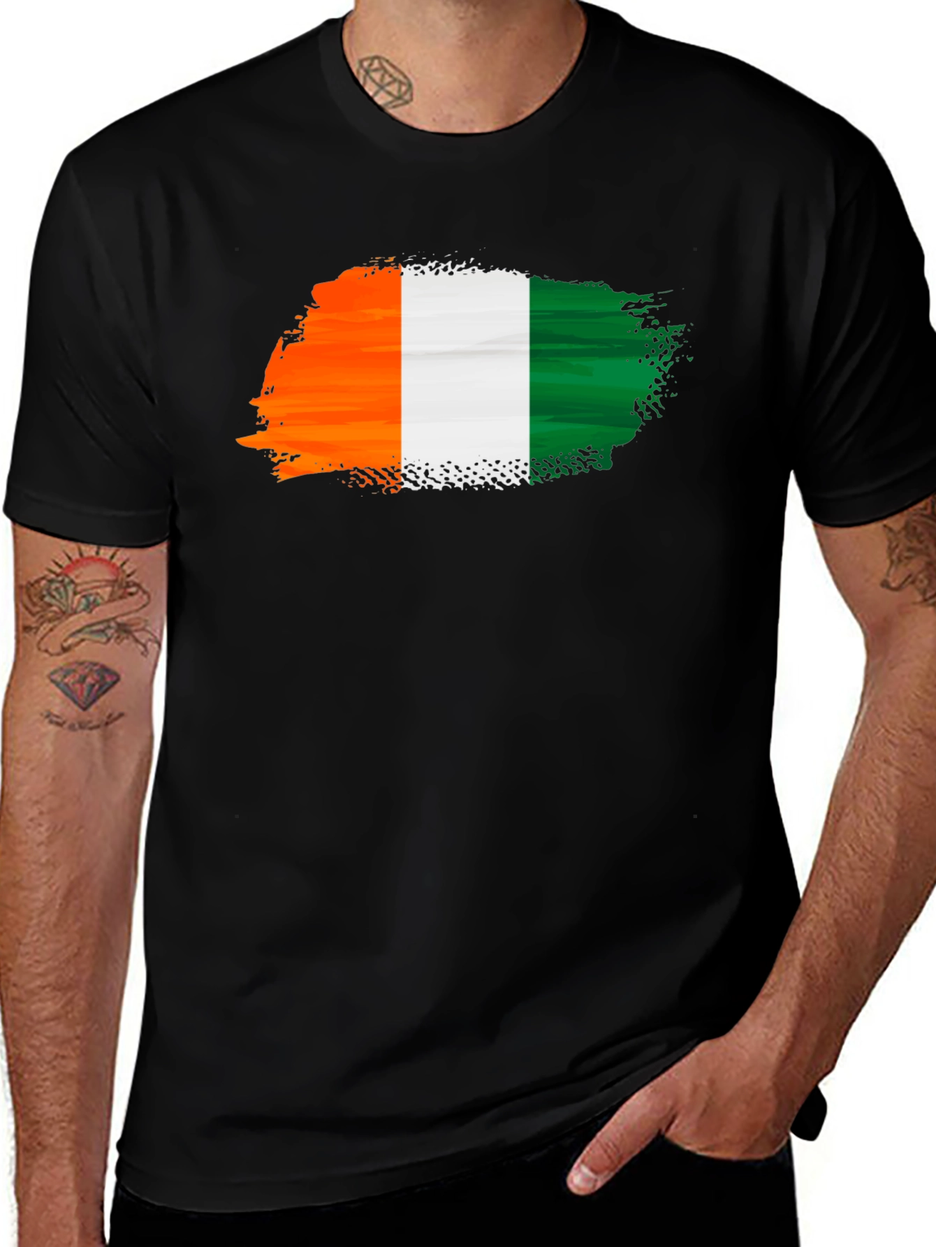 Ivory Coast Flag Grunge Graphic Tee - Black Cotton Shirt