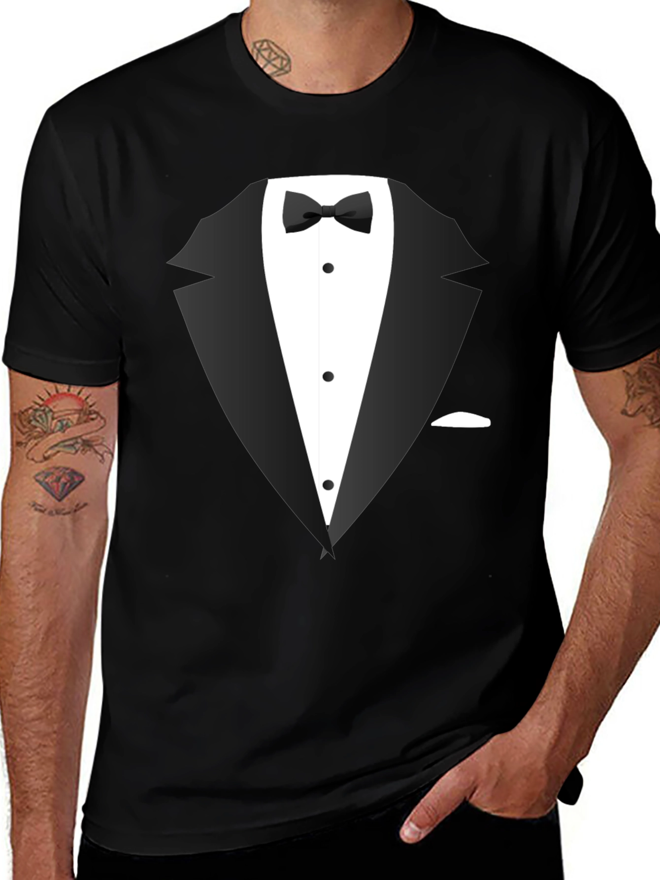 Variant 19 of Tuxedo Graphic Tee - Dressy Casual Black T-Shirt