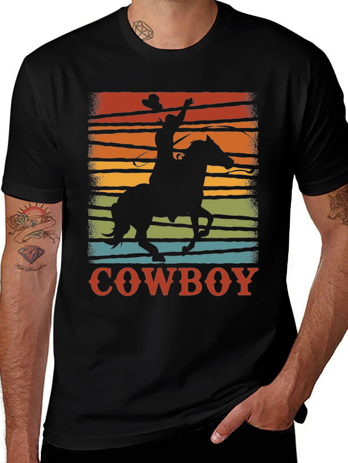 Variant 22 of Cowboy Silhouette Tee - Retro Western Style Shirt