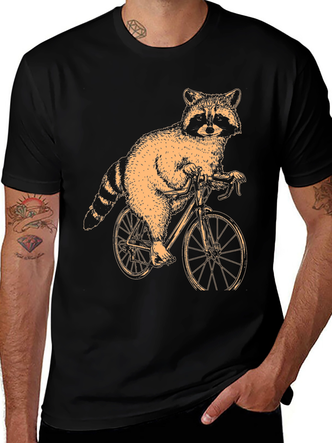 Variant 27 of Raccoon on Bike Graphic Tee - Black Cotton T-Shirt