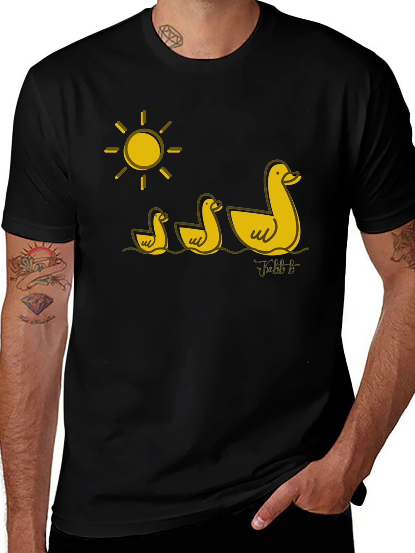 Variant 24 of Duck Family T-Shirt - Black, Cartoon Graphic