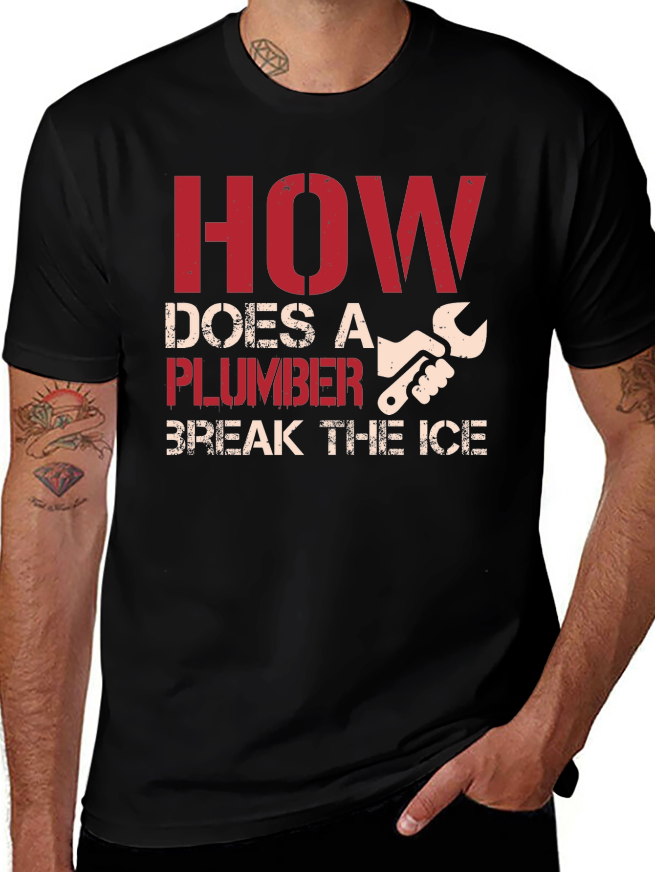 Variant 8 of Plumber Humor T-Shirt - "How Does A Plumber Break the Ice?"