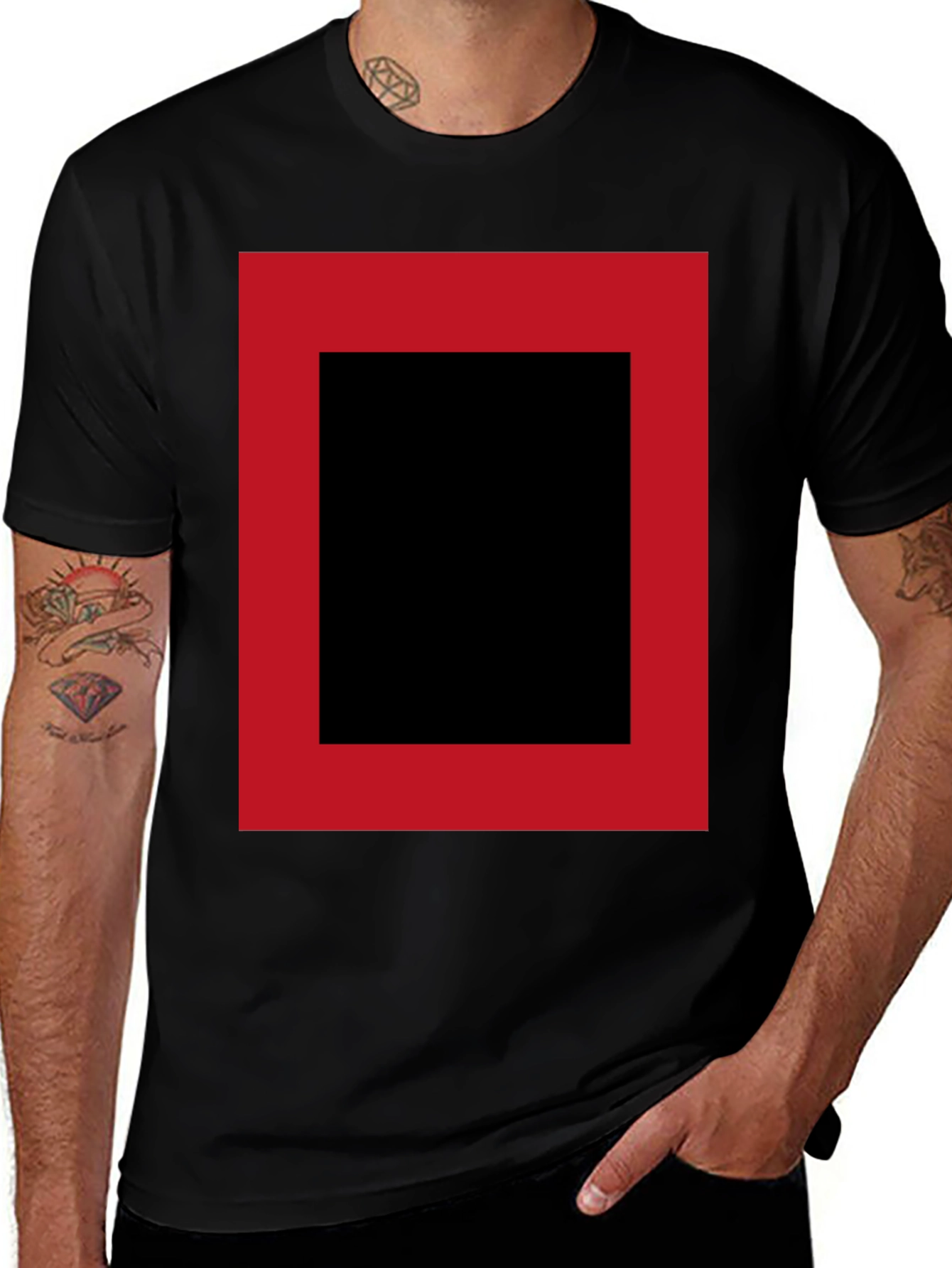 Variant 20 of Modern Graphic Tee: Black Shirt with Red Square Design