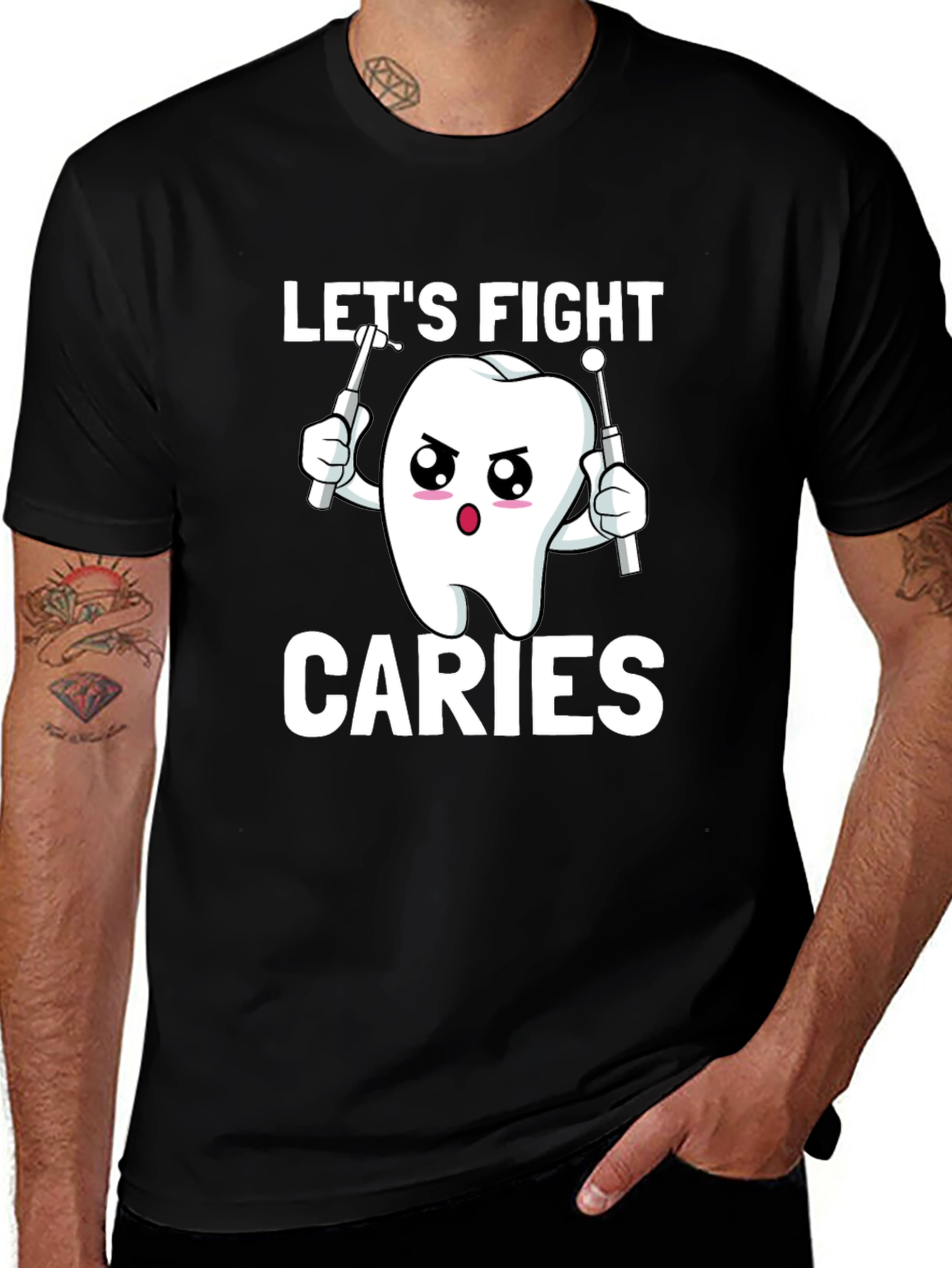 Variant 4 of Let's Fight Caries T-Shirt - Dental Health Awareness Tee