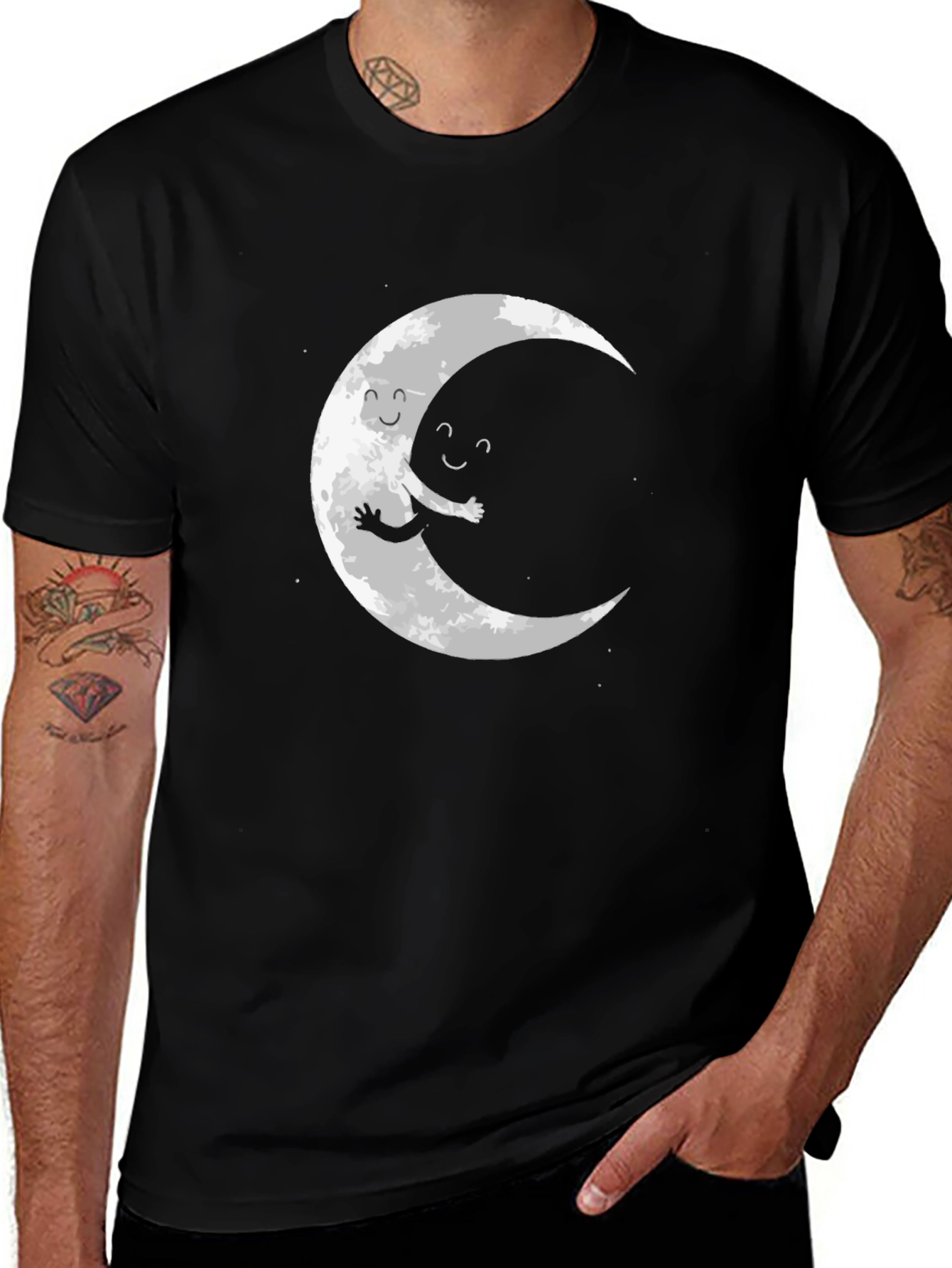 Variant 28 of Moon Hug Black T-Shirt - Cute Graphic Tee