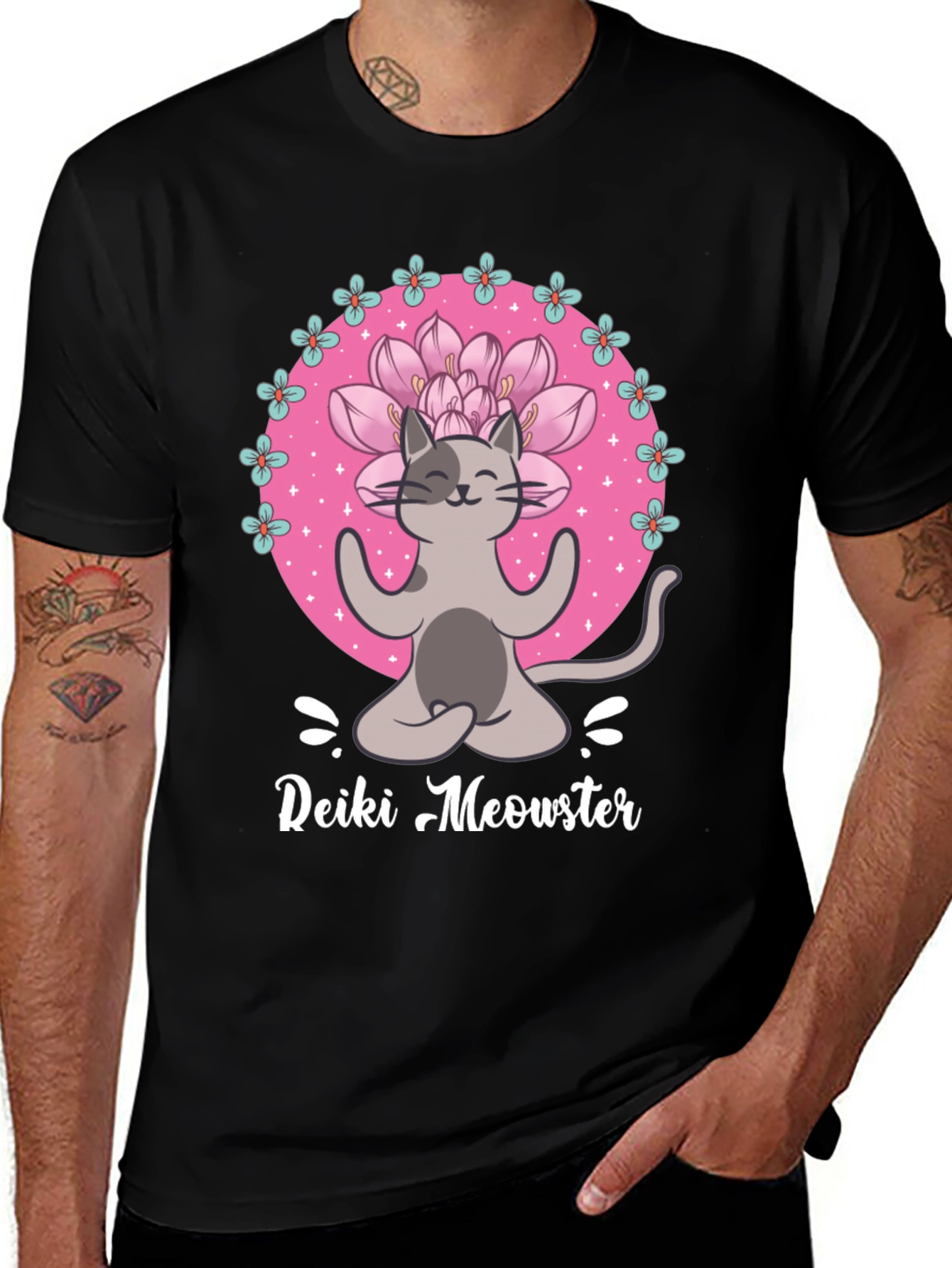 Variant 28 of Reiki Meowster Cat T-Shirt - Meditating Feline Design