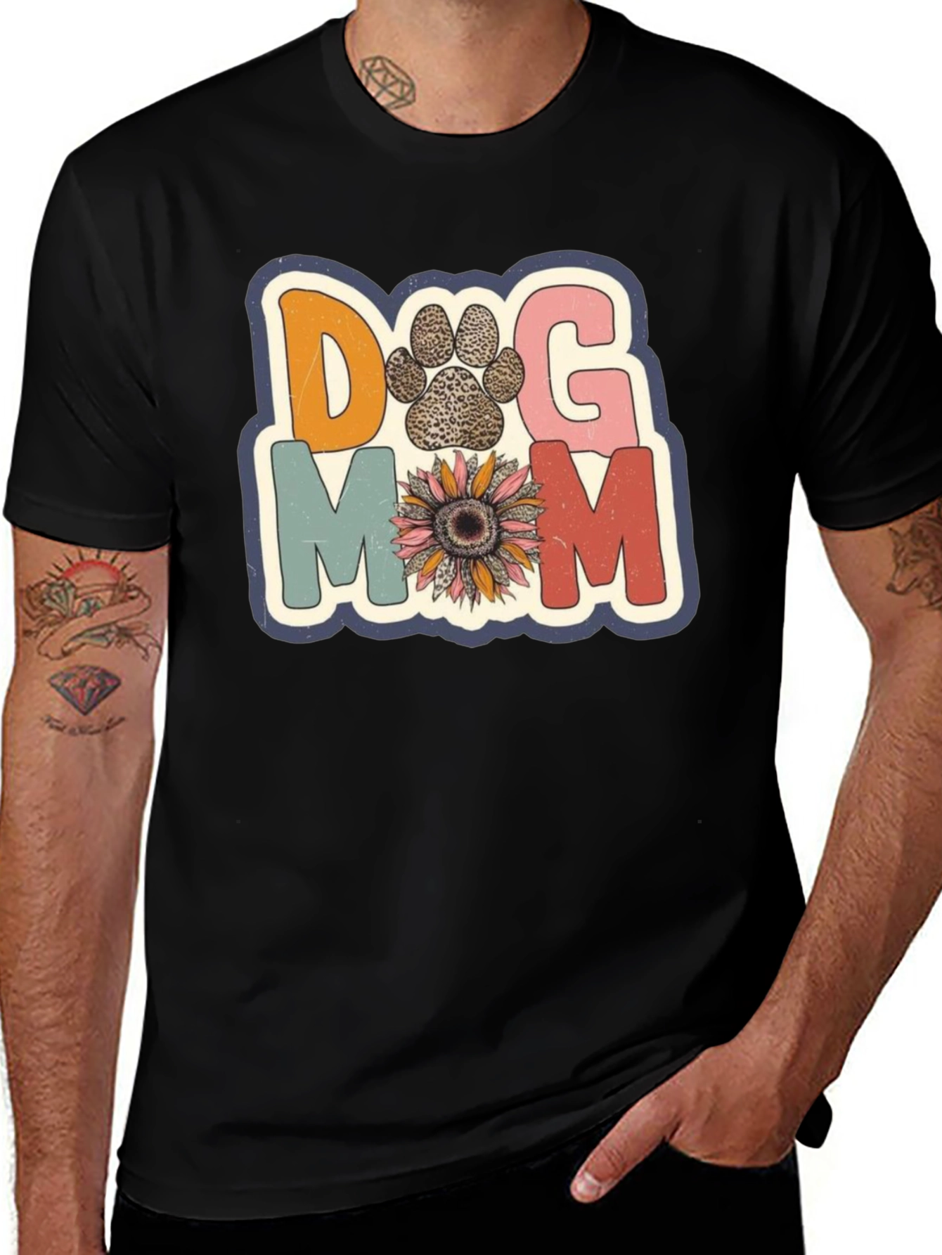 Variant 16 of Dog Mom Tee - Floral Paw Print Design