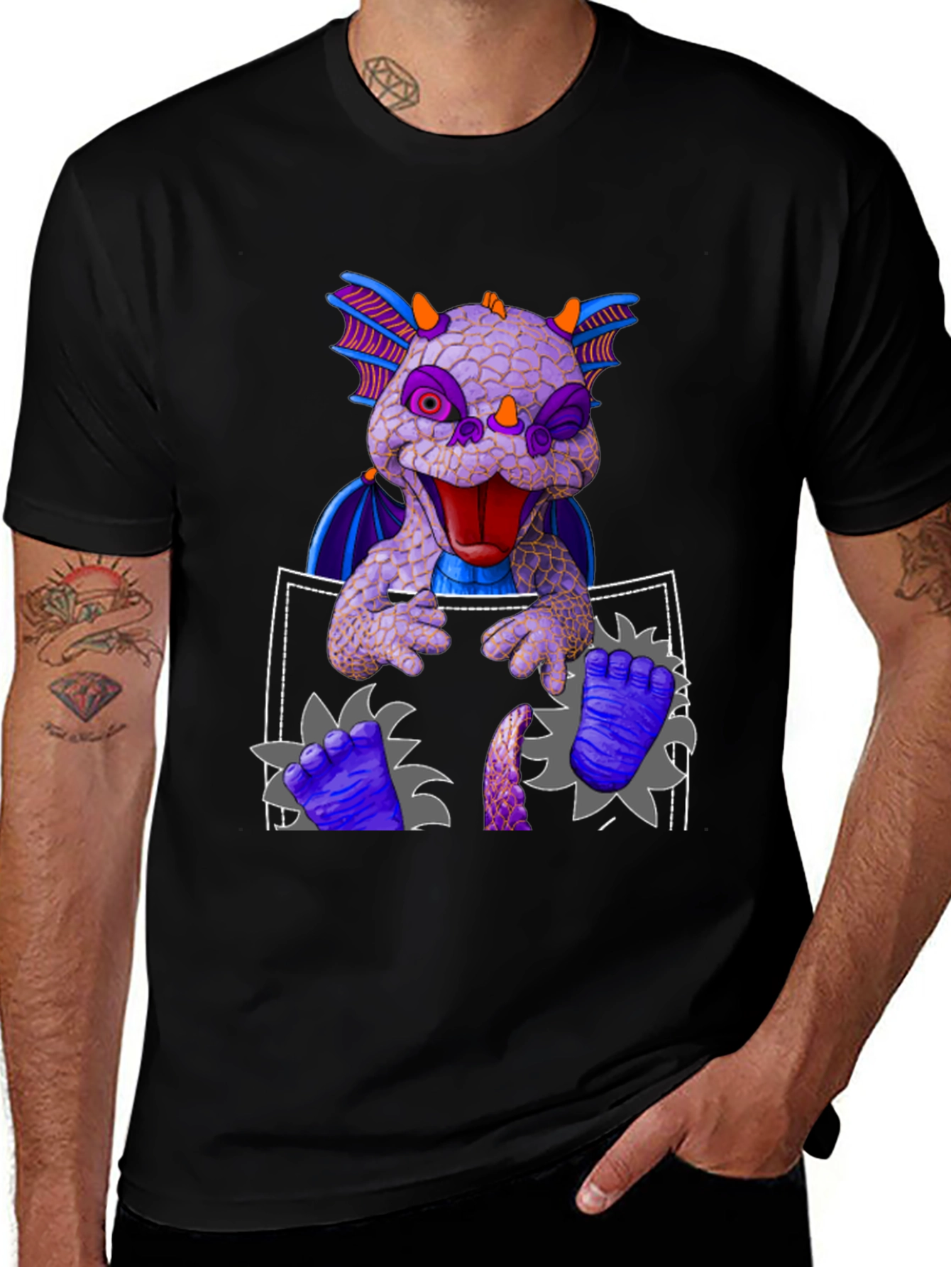 Variant 21 of Dragon Pocket T-Shirt: Whimsical Creature Design
