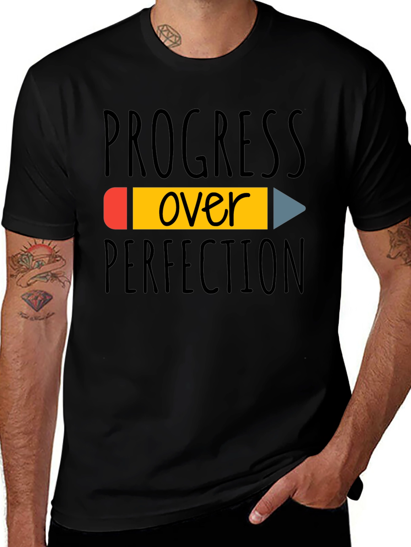 Variant 28 of Progress Over Perfection T-Shirt - Inspiring Black Tee