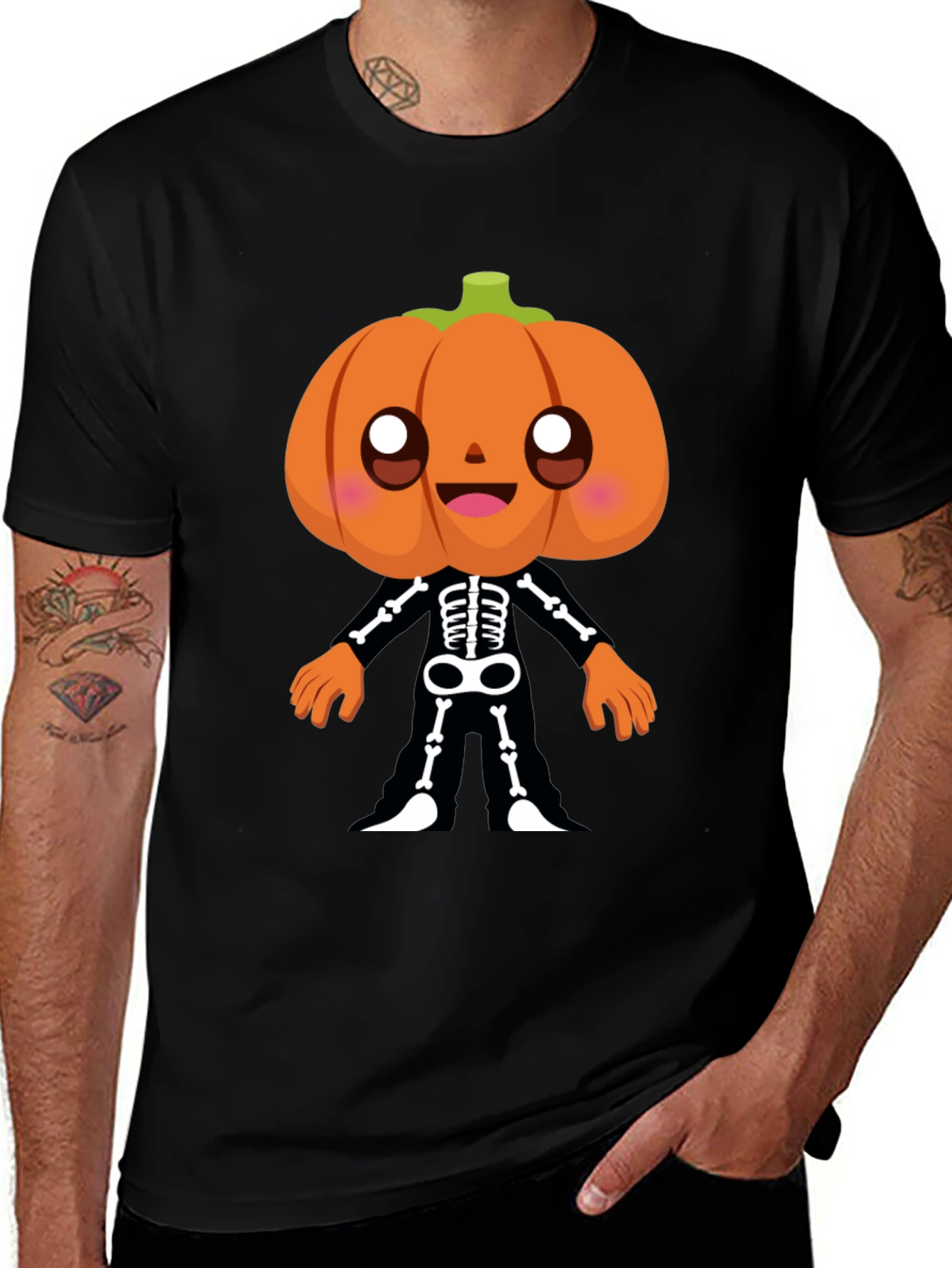 Variant 21 of Pumpkin Skeleton Graphic Tee - Halloween Fun!